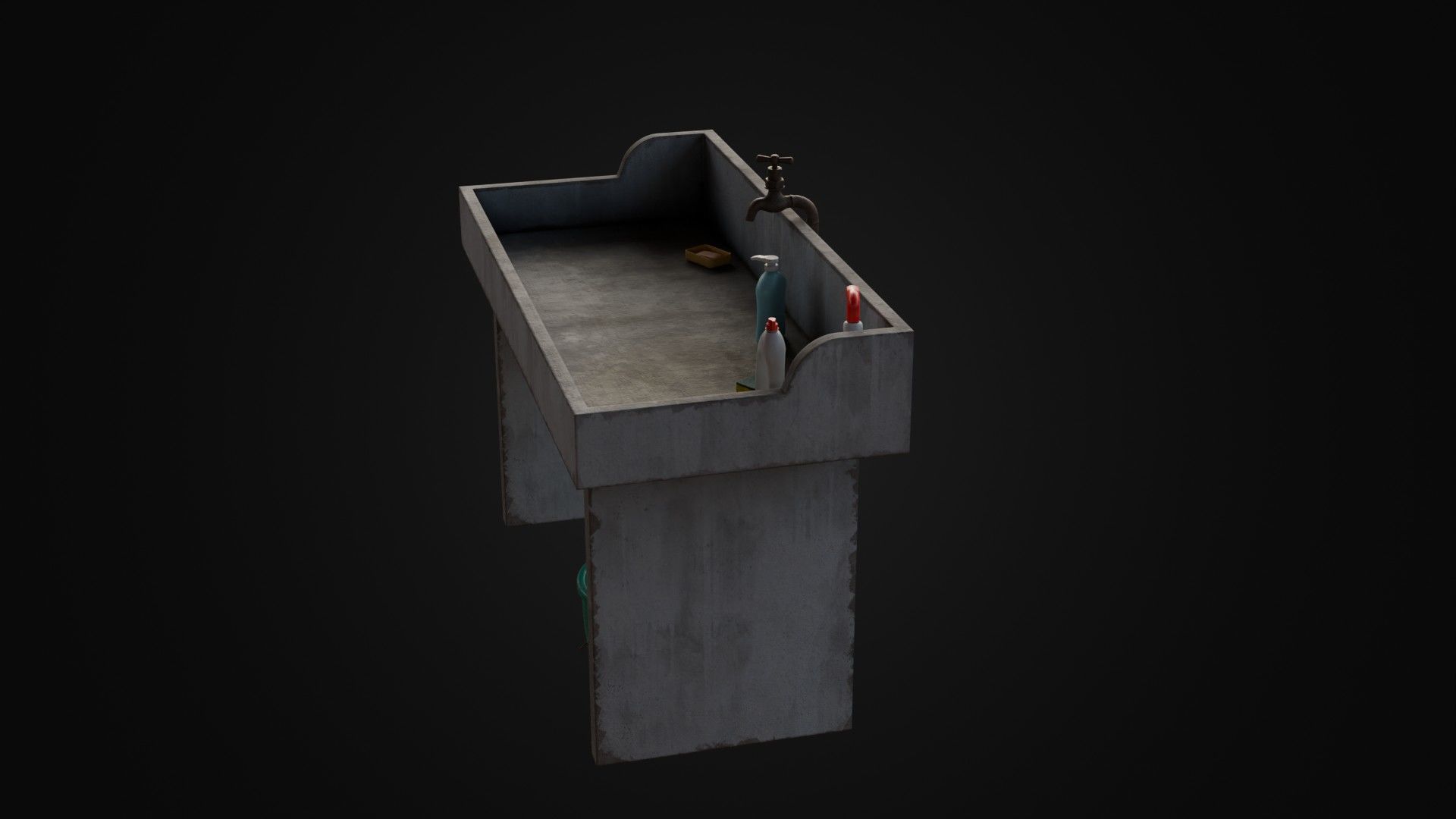 Old Japanese Sink with cleaning props Low-poly 3D model_31