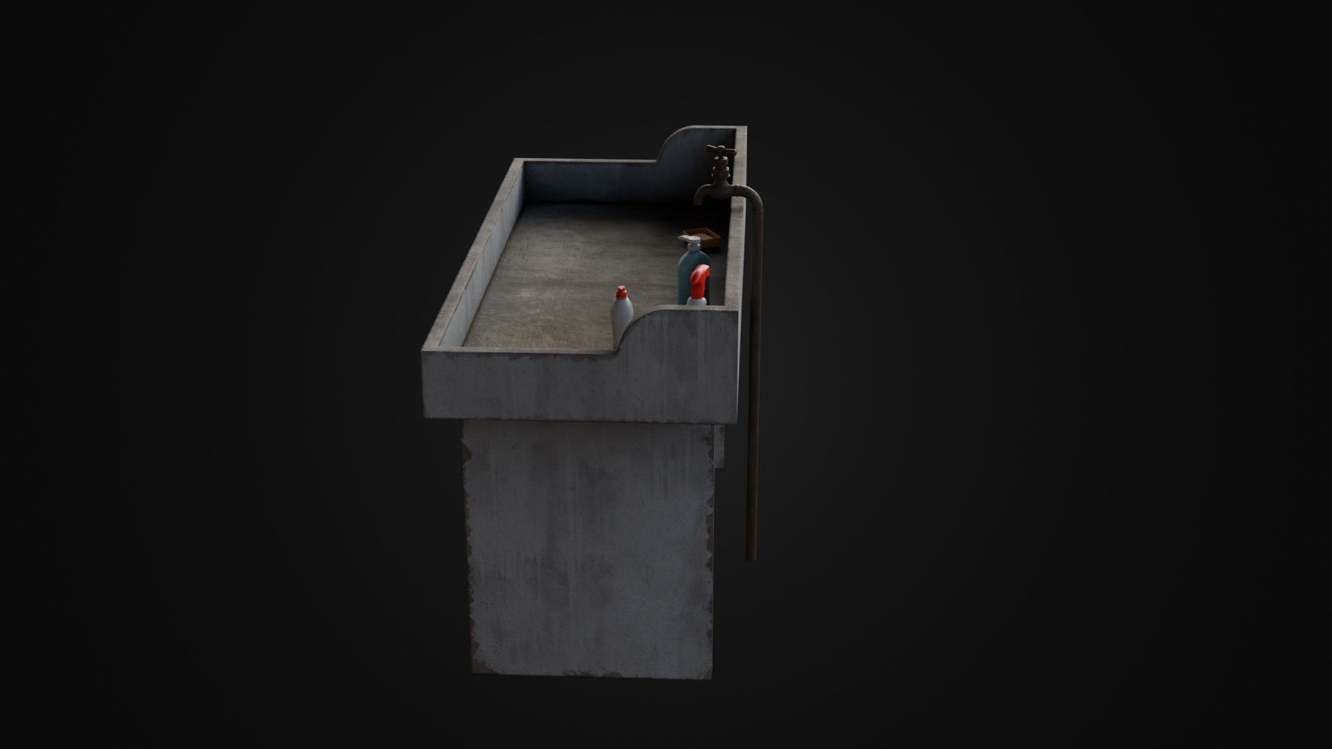 Old Japanese Sink with cleaning props Low-poly 3D model_29