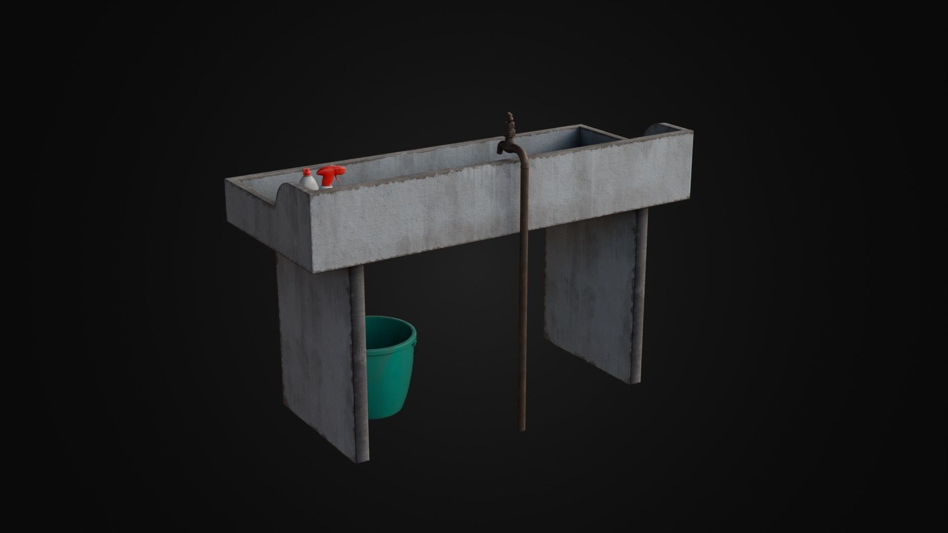 Old Japanese Sink with cleaning props Low-poly 3D model_23