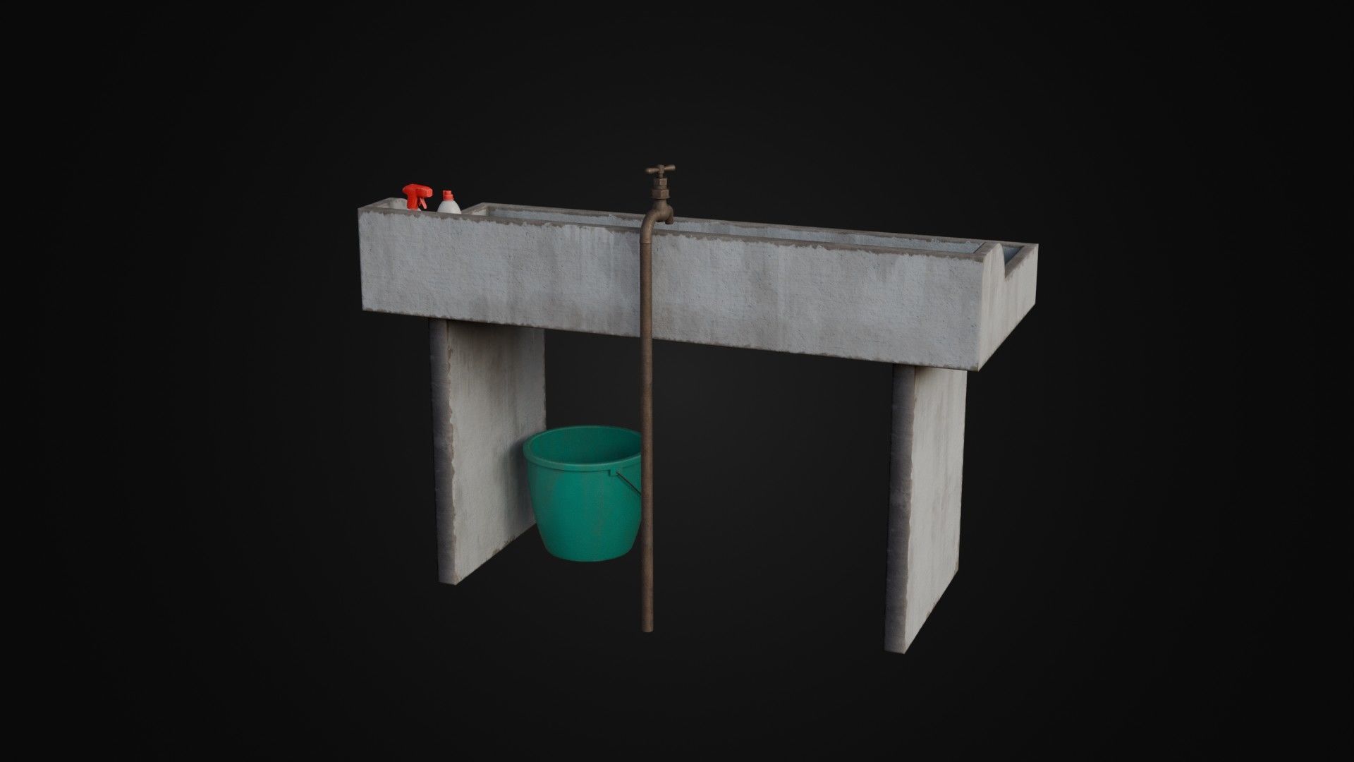Old Japanese Sink with cleaning props Low-poly 3D model_17
