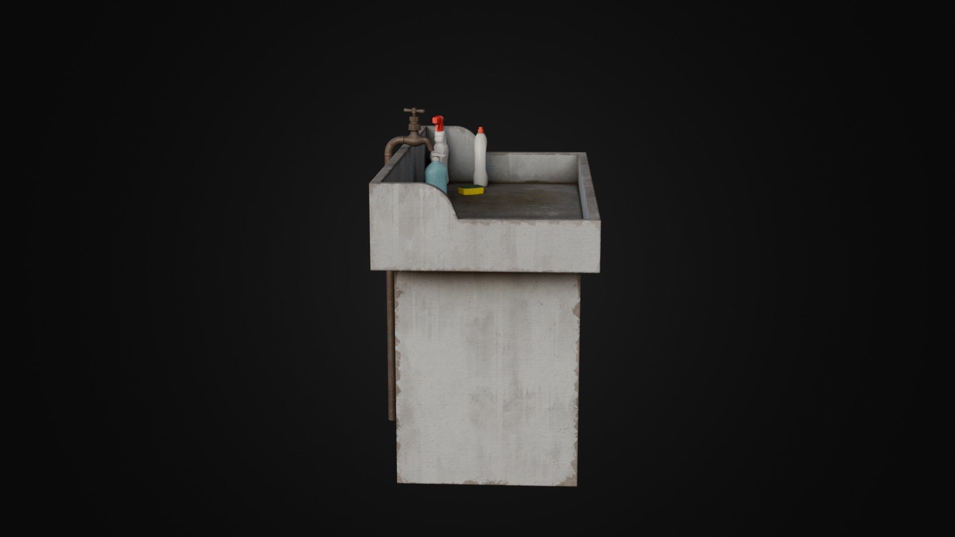 Old Japanese Sink with cleaning props Low-poly 3D model_9