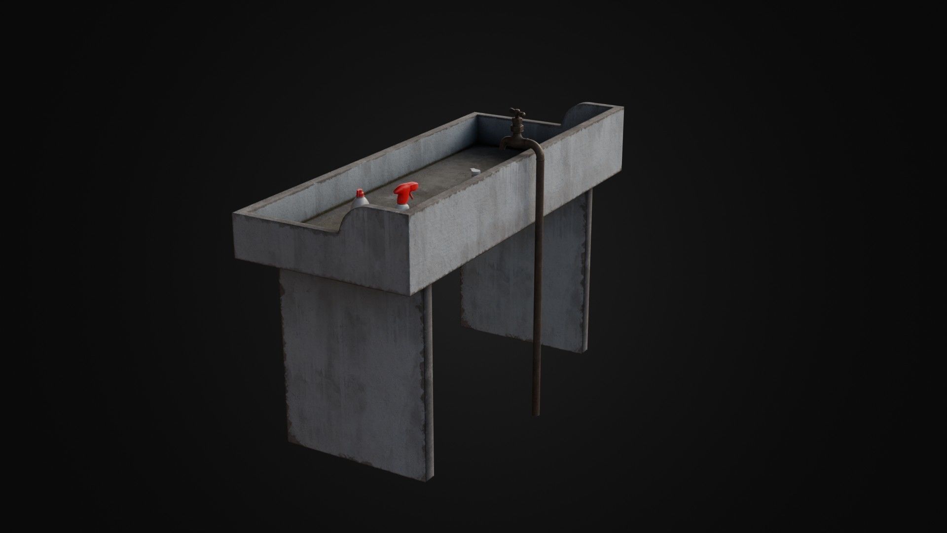 Old Japanese Sink with cleaning props Low-poly 3D model_26
