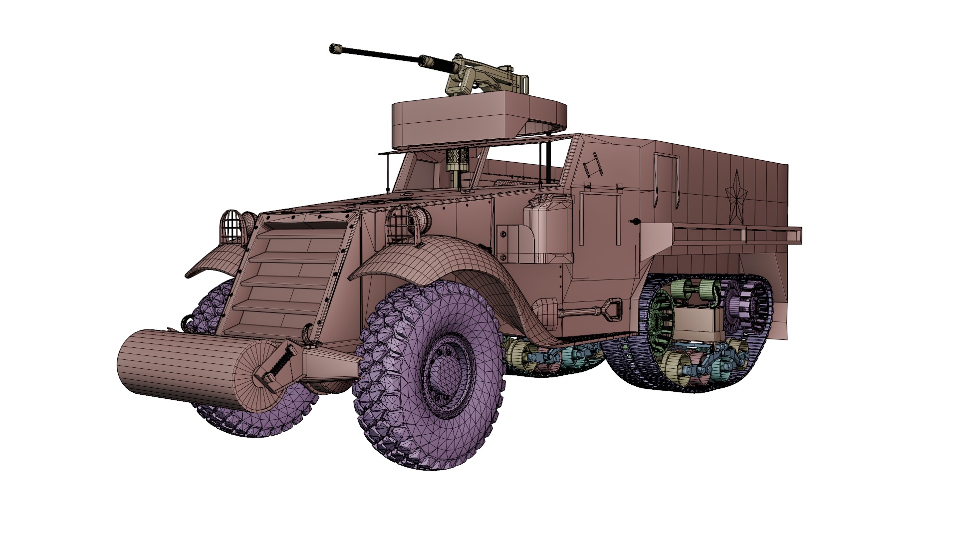 M3 halftruck military vehicle asset 3D model_10