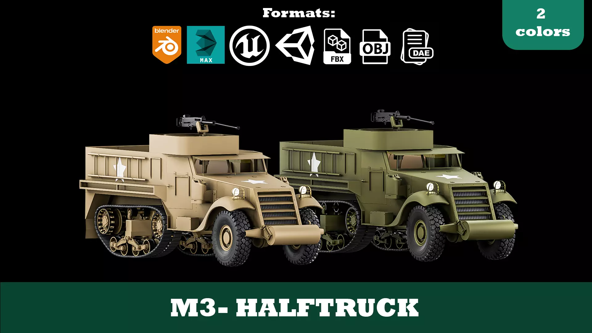 M3 halftruck military vehicle asset 3D model_0