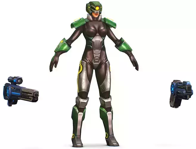 Cartoon Sci-Fi Cyborg Drone Sniper Soldier