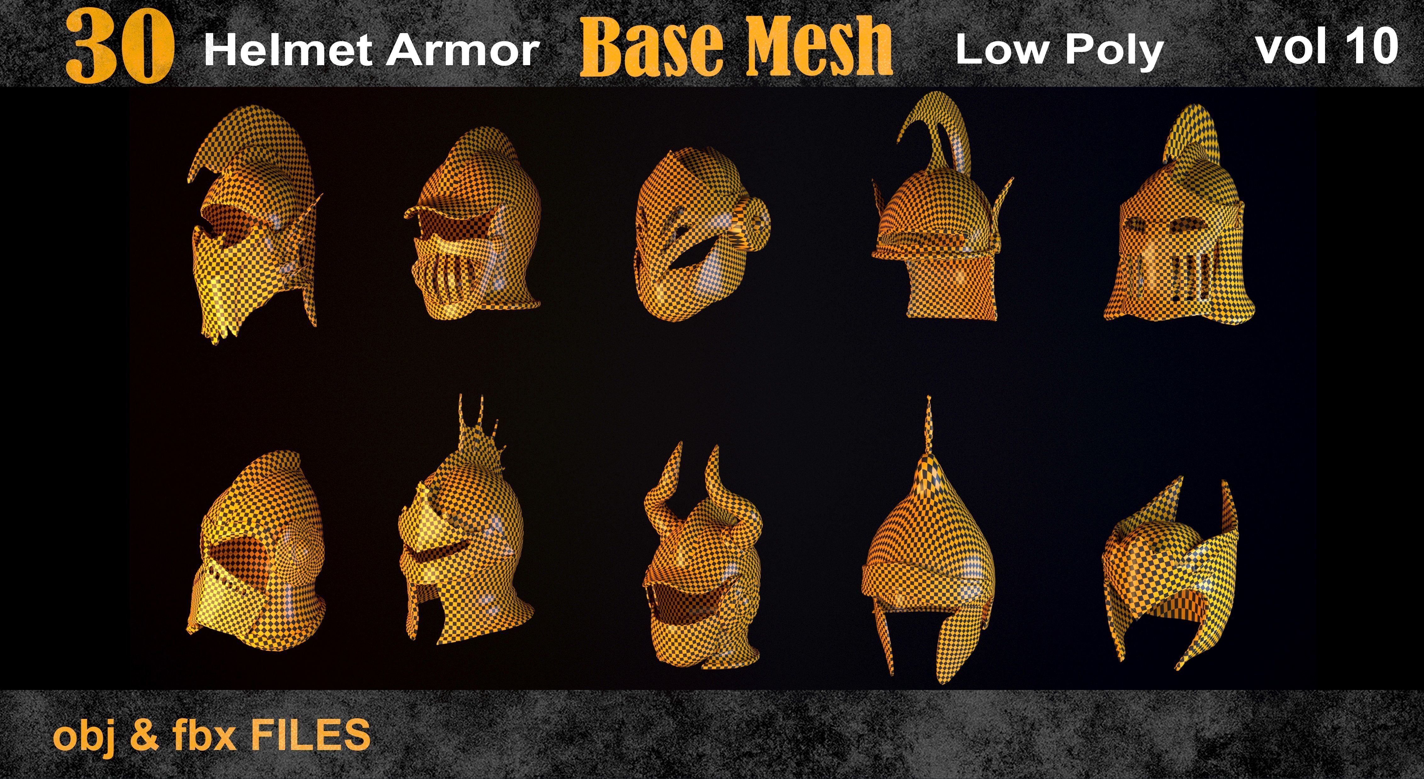 30 Helmet armor base mesh - vol 10  Low-poly 3D model_3