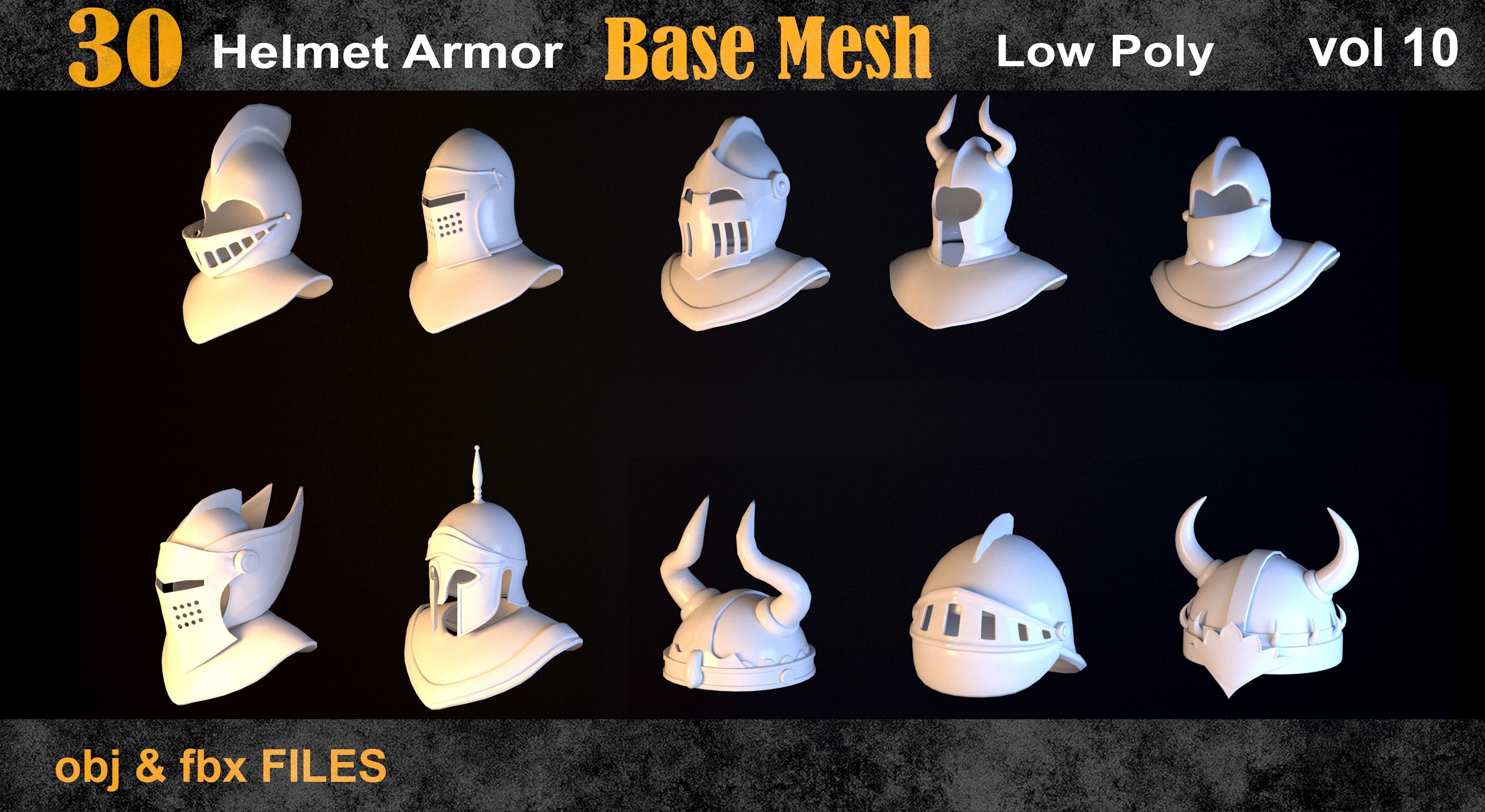 30 Helmet armor base mesh - vol 10  Low-poly 3D model_6