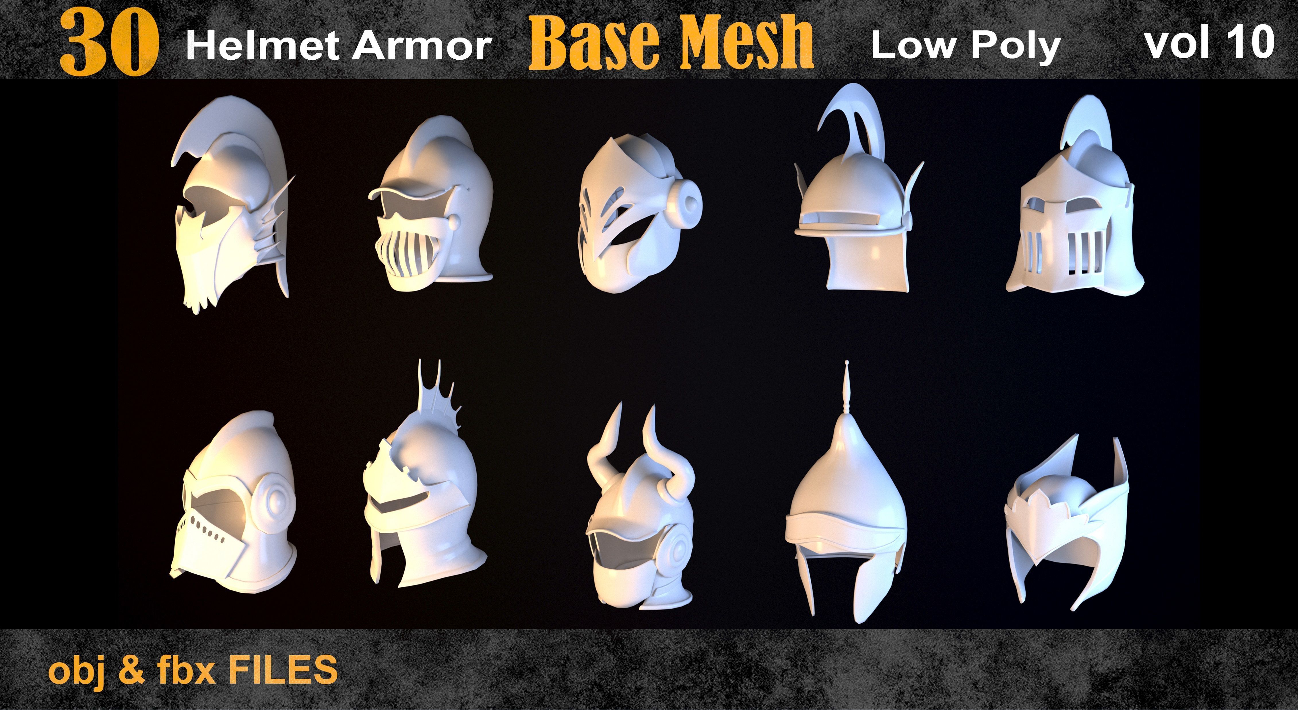 30 Helmet armor base mesh - vol 10  Low-poly 3D model_4