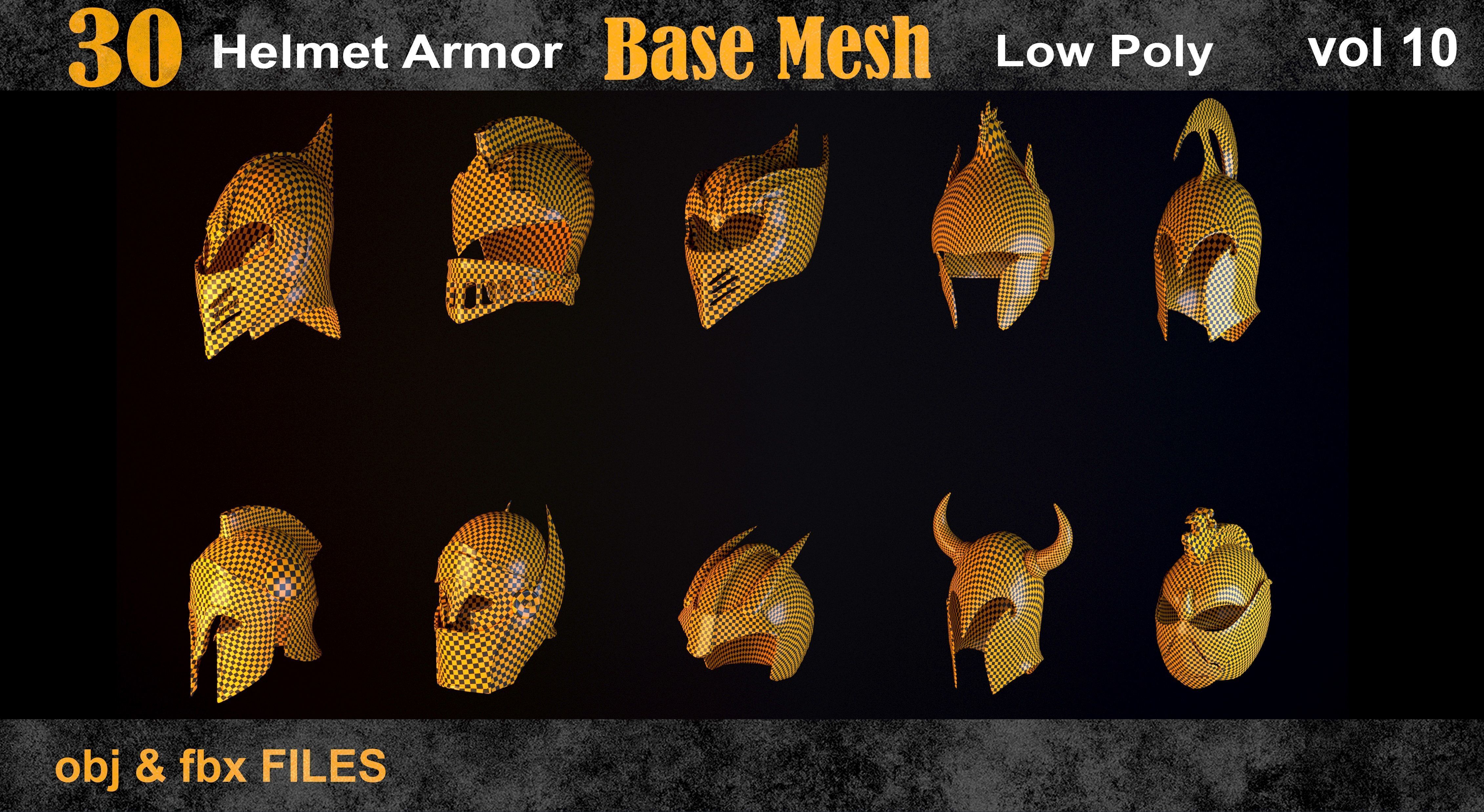 30 Helmet armor base mesh - vol 10  Low-poly 3D model_1