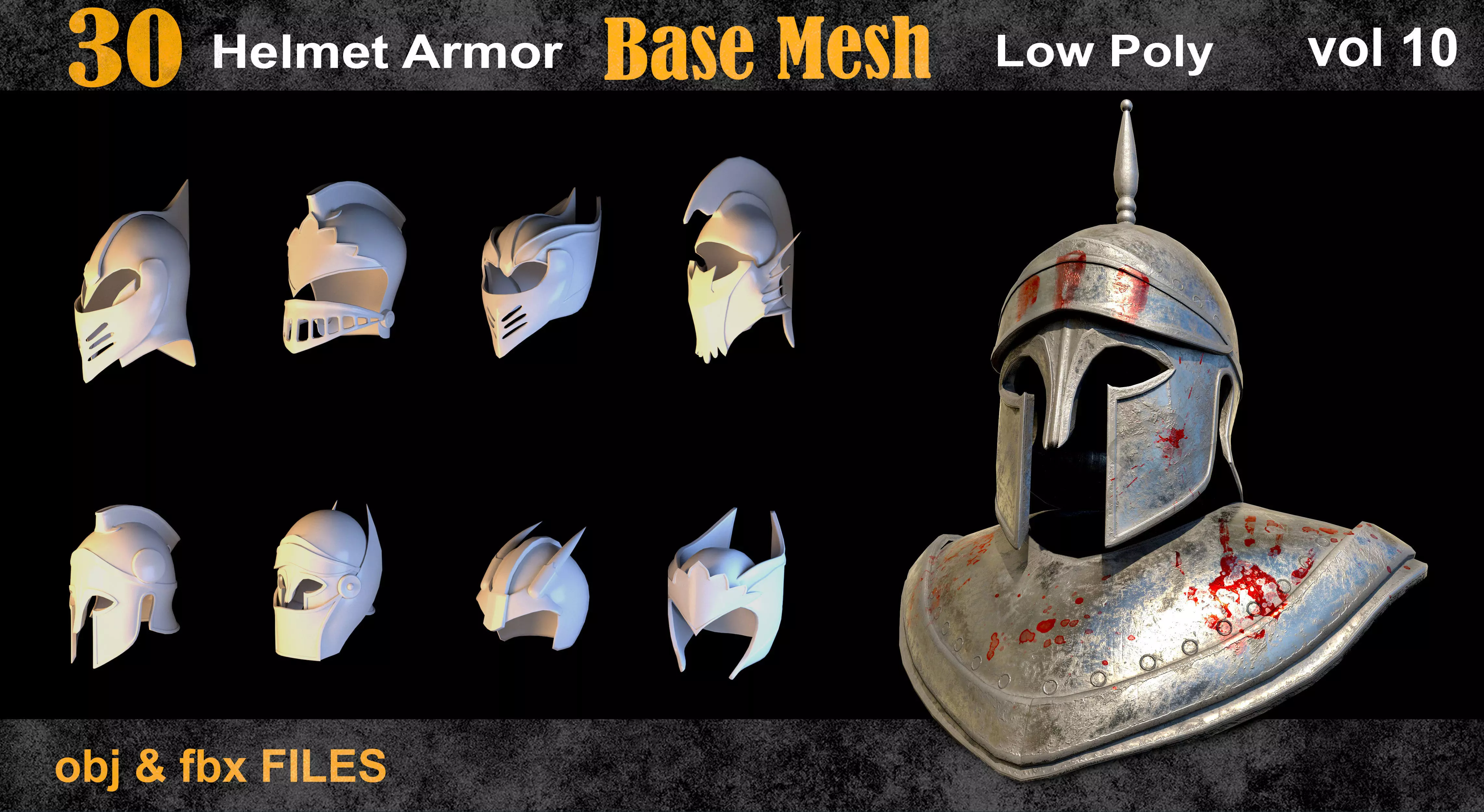 30 Helmet armor base mesh - vol 10  Low-poly 3D model_0