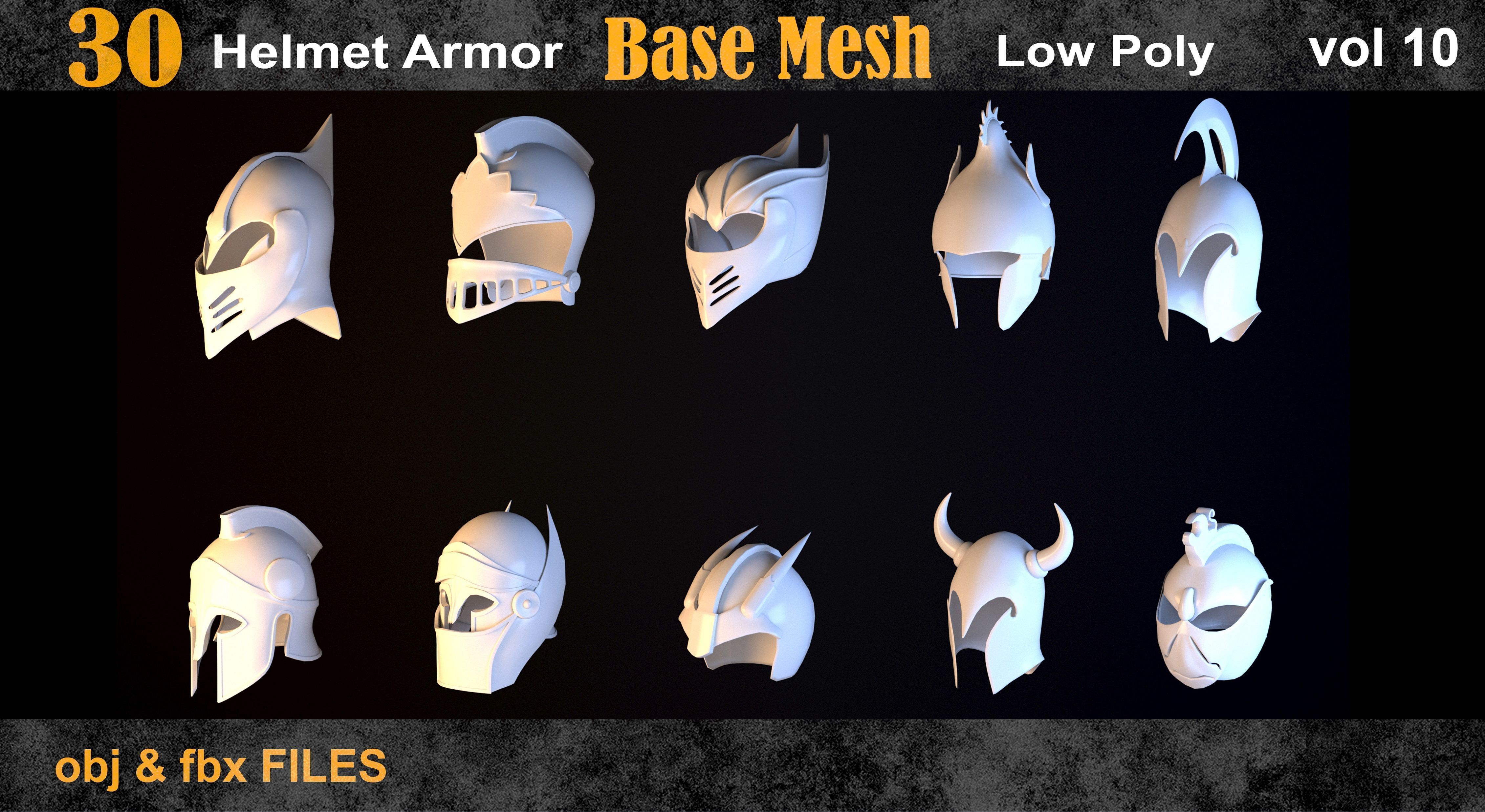 30 Helmet armor base mesh - vol 10  Low-poly 3D model_2