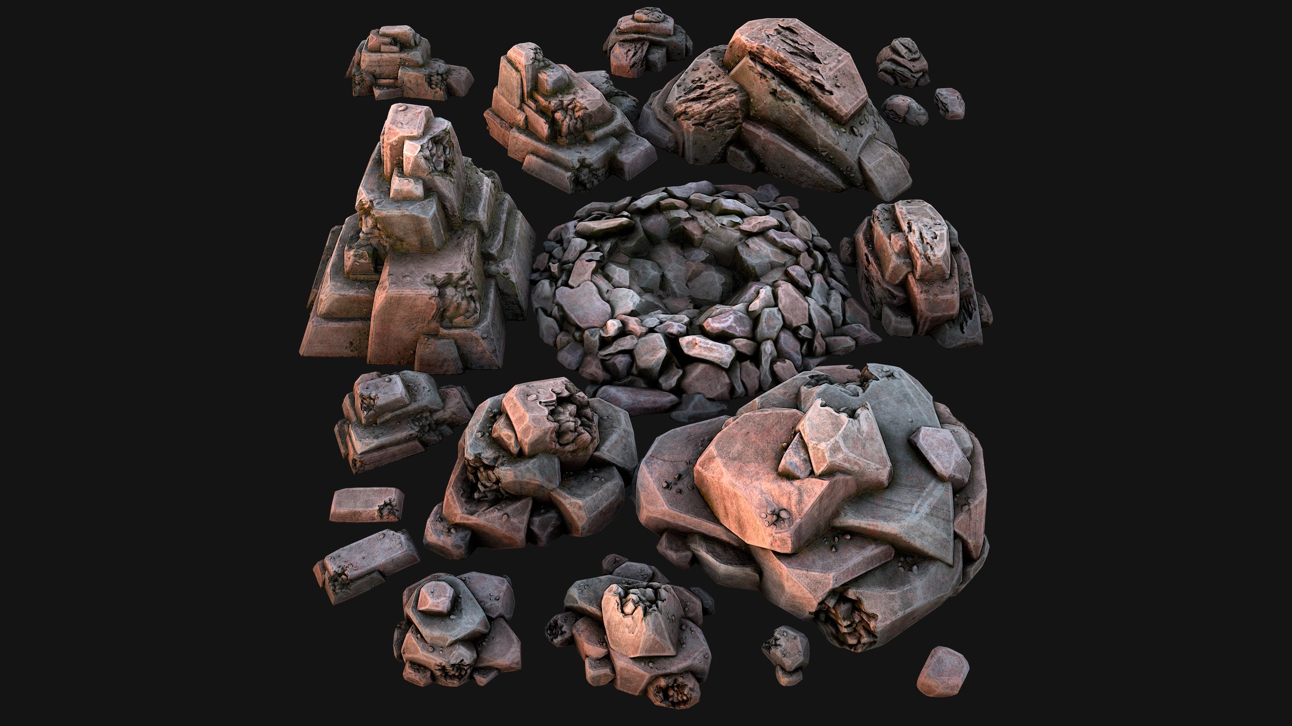 Stones Rocks Pebble Pack 3D Model Collection_16