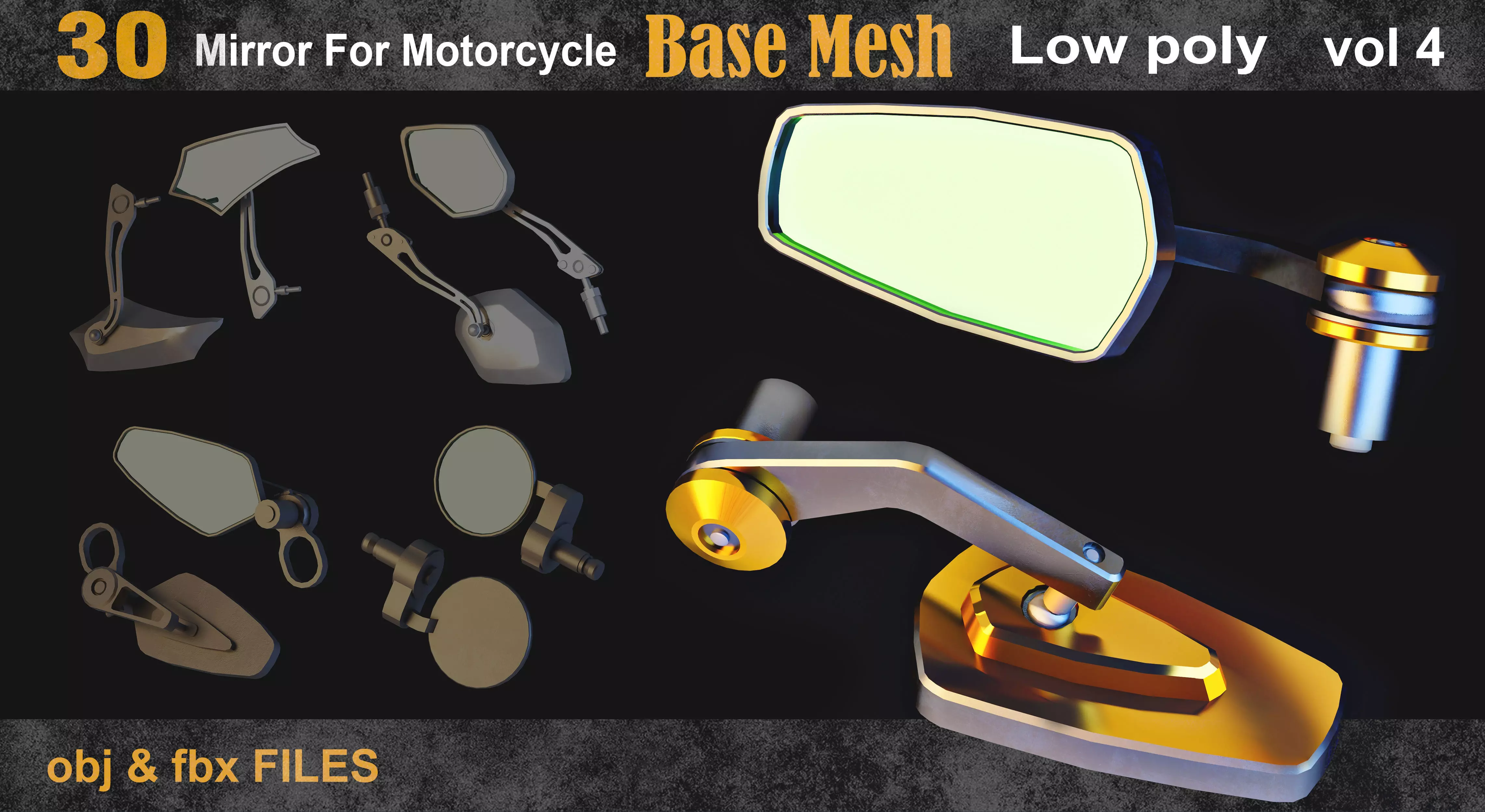 30 Mirror For Motorcycle Base Mesh vol 4 Low-poly 3D model