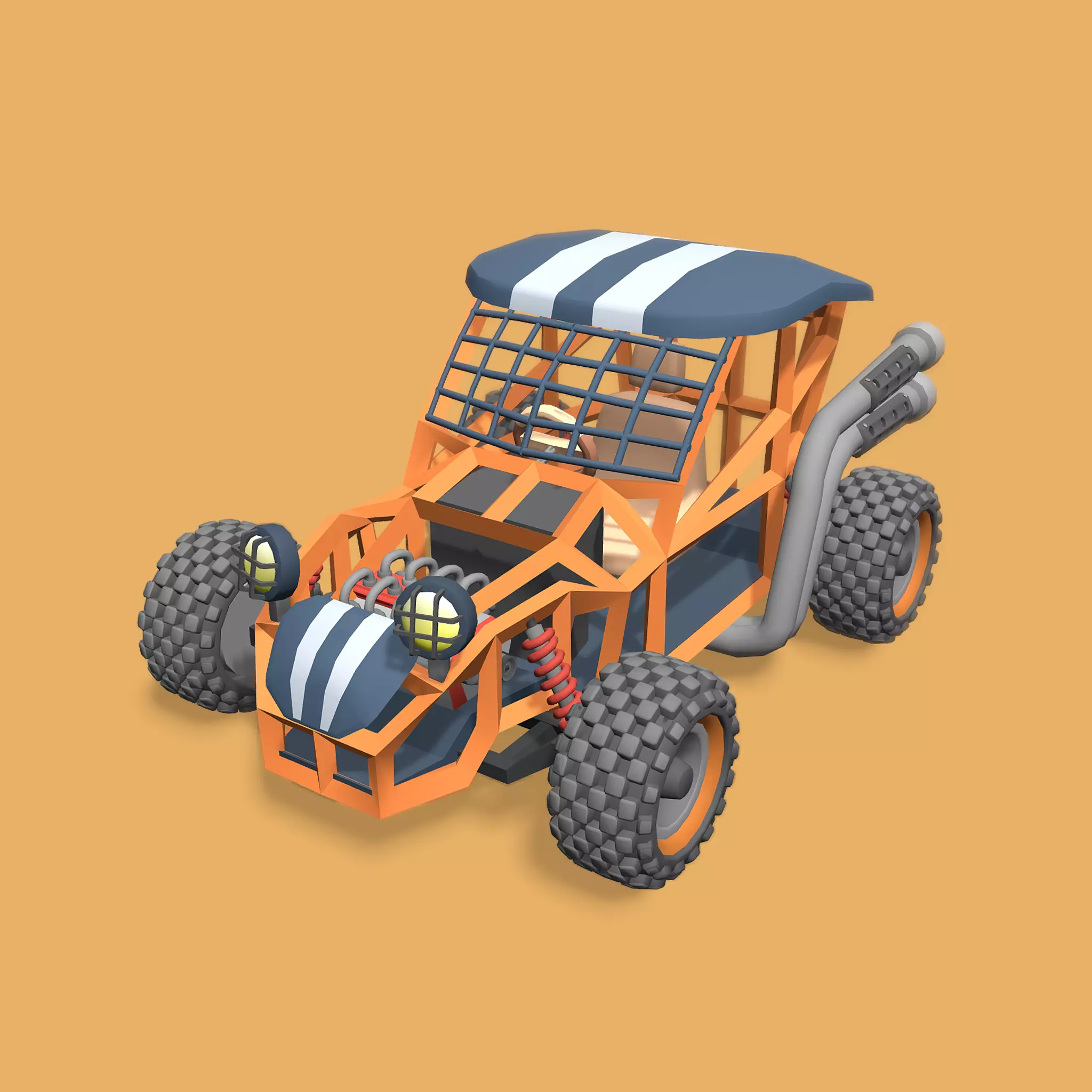 Stylized Toon Buggy Low-poly 3D model_0
