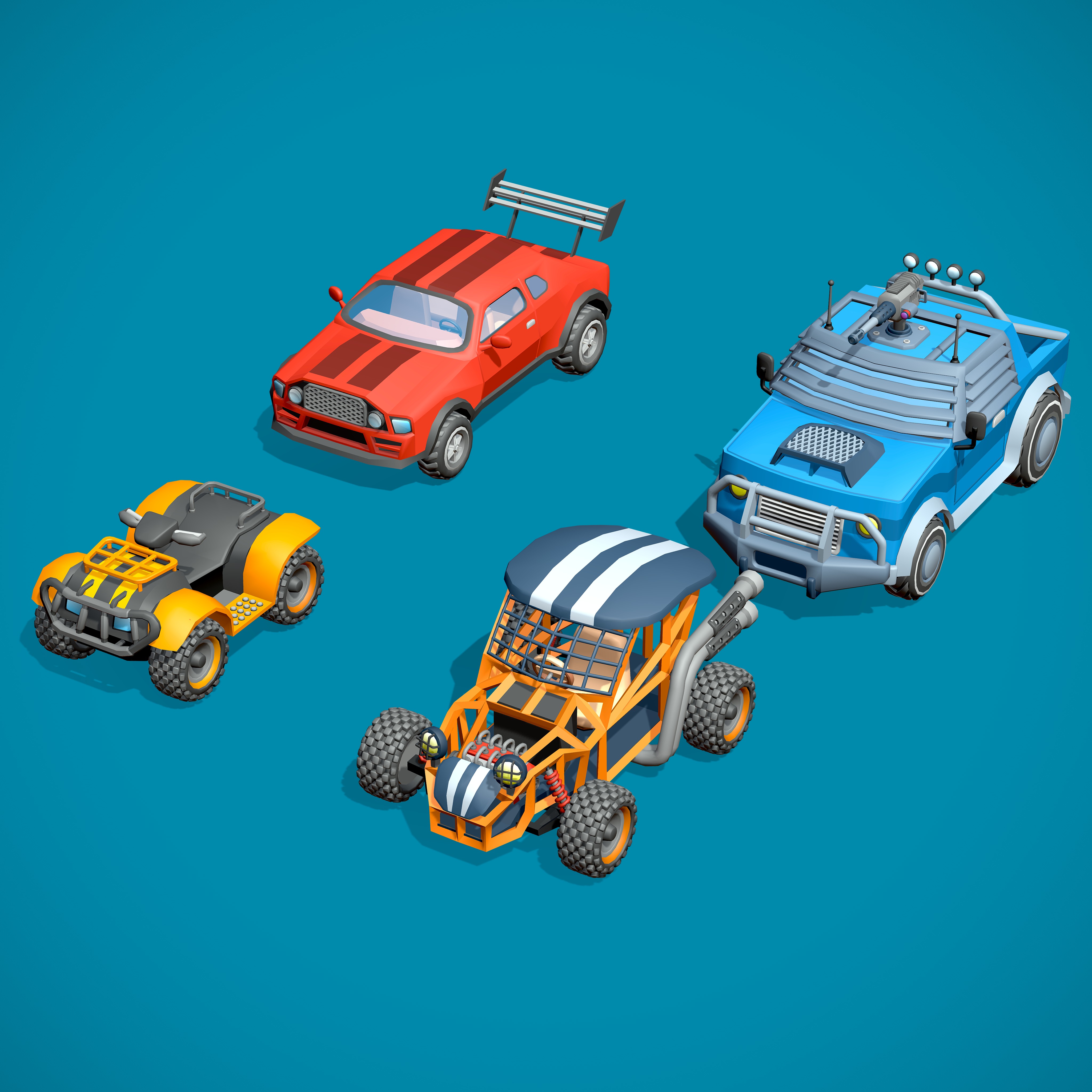 Stylized Toon Buggy Low-poly 3D model_4
