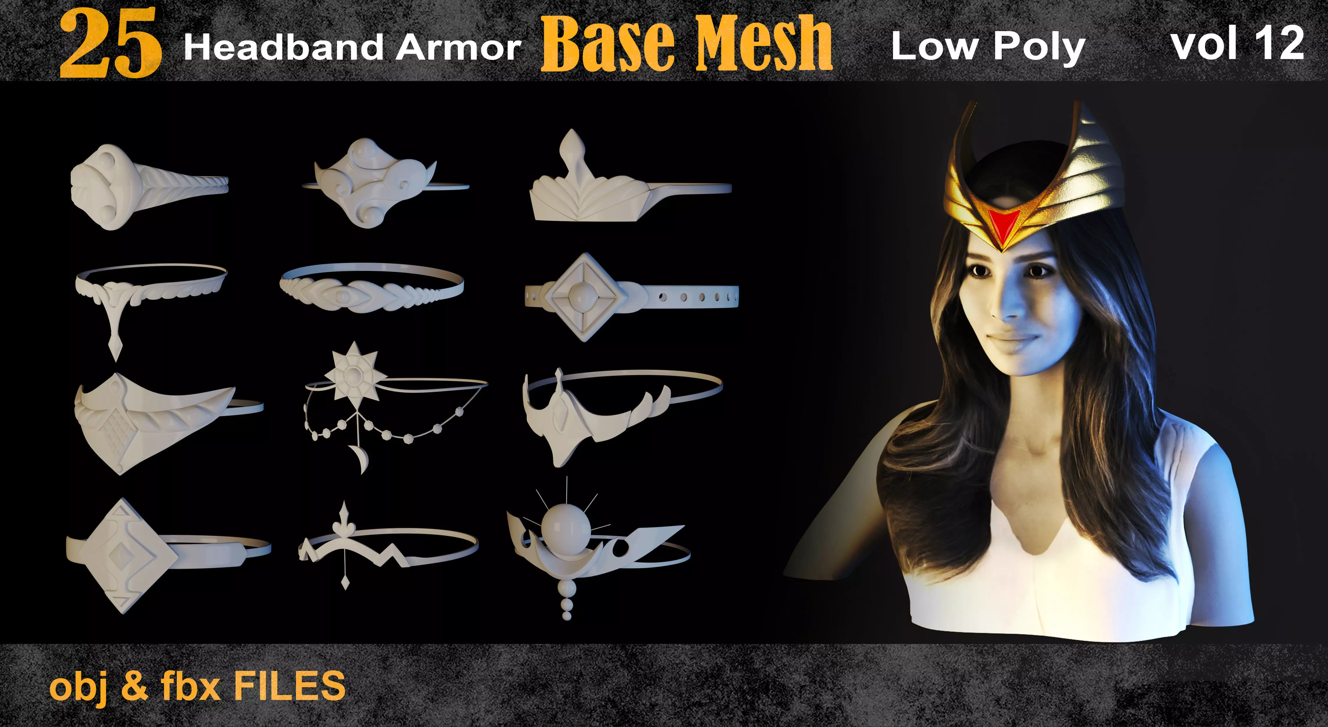 25 headband armor Base Mesh -vol 12 Low-poly 3D model