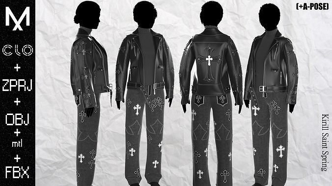 Chrome Hearts Outfit Marvelous designer Clo3d OBJ mtl FBX ZPRJ 3D model