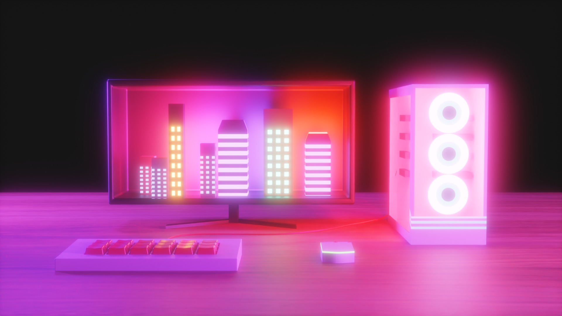 Low Poly Neon PC 3D model_1