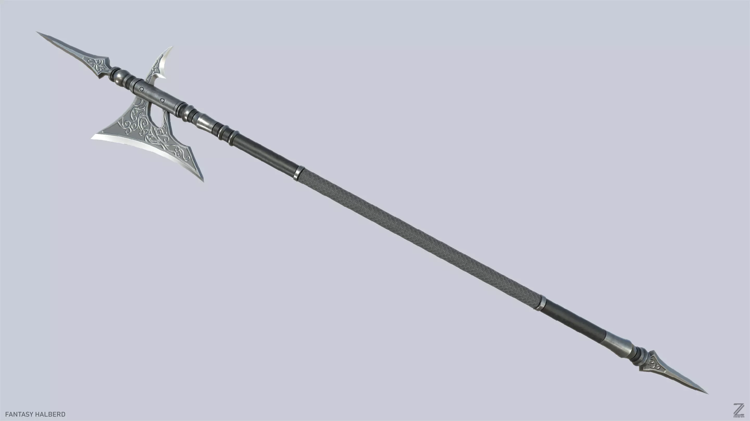 Fantasy halberd Low-poly 3D model_0