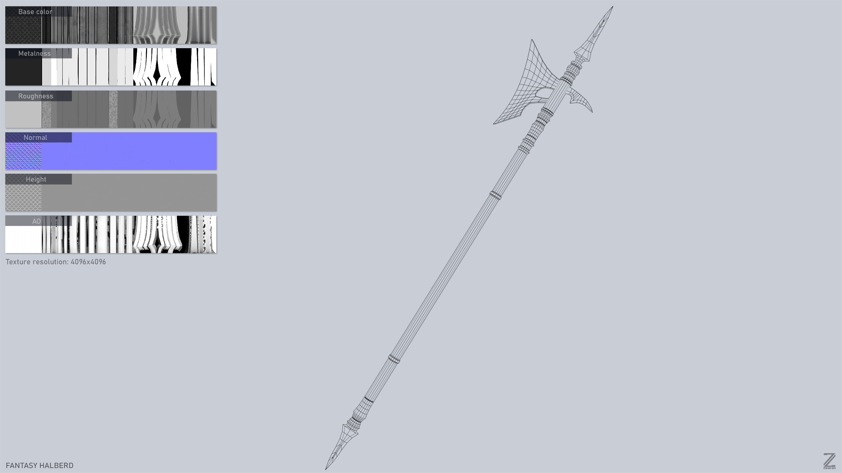 Fantasy halberd Low-poly 3D model_3