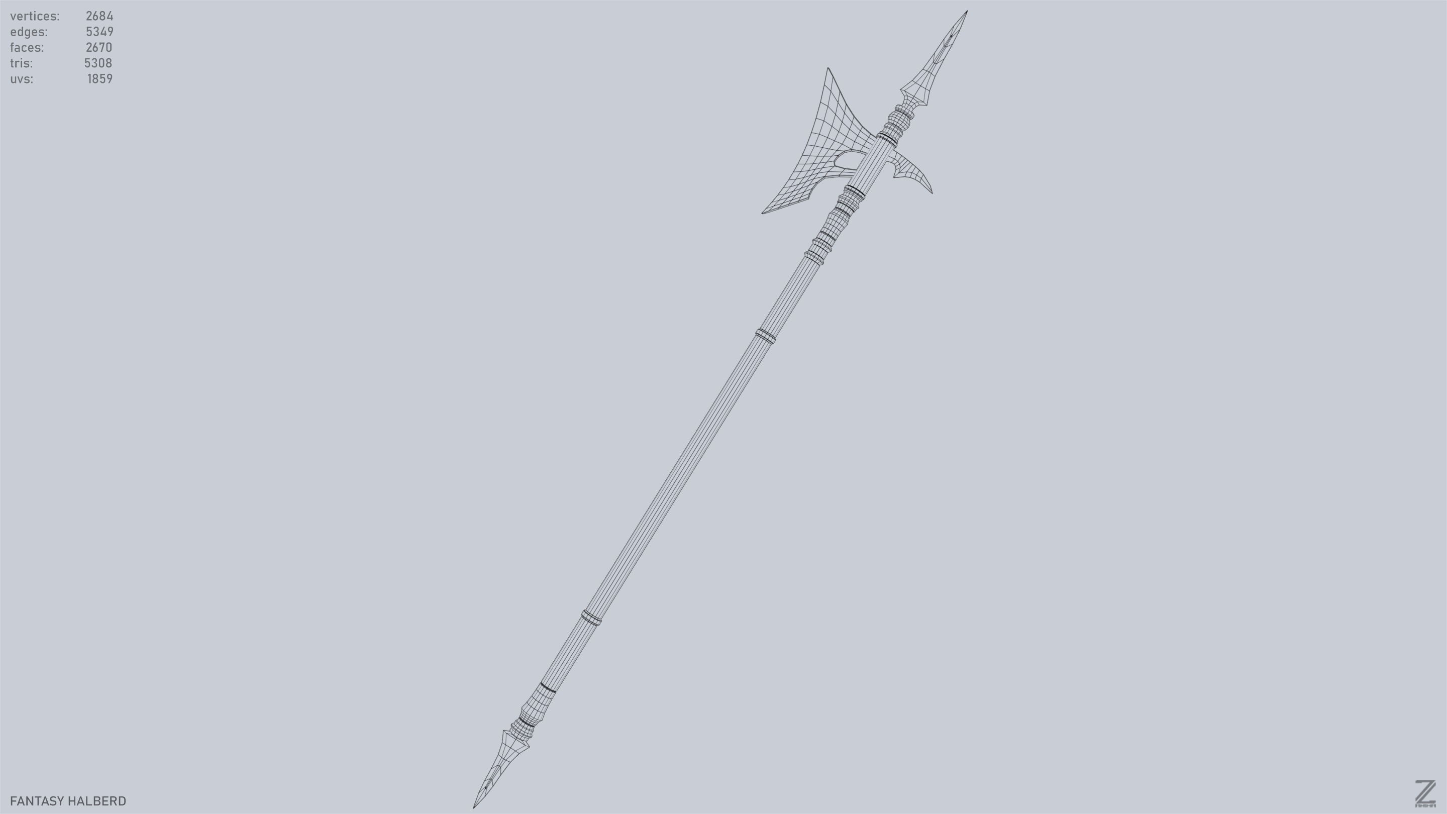 Fantasy halberd Low-poly 3D model_15