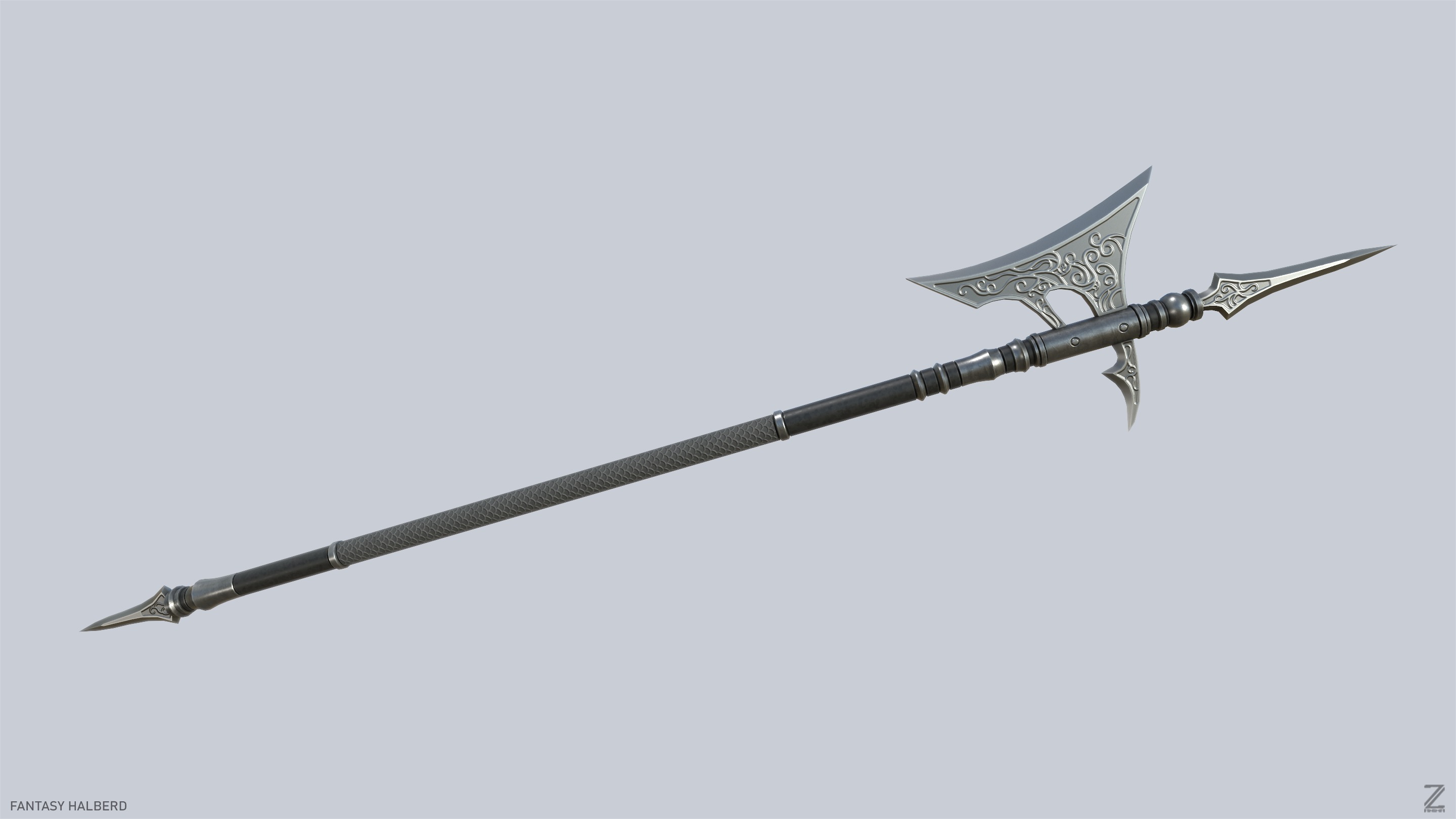 Fantasy halberd Low-poly 3D model_5