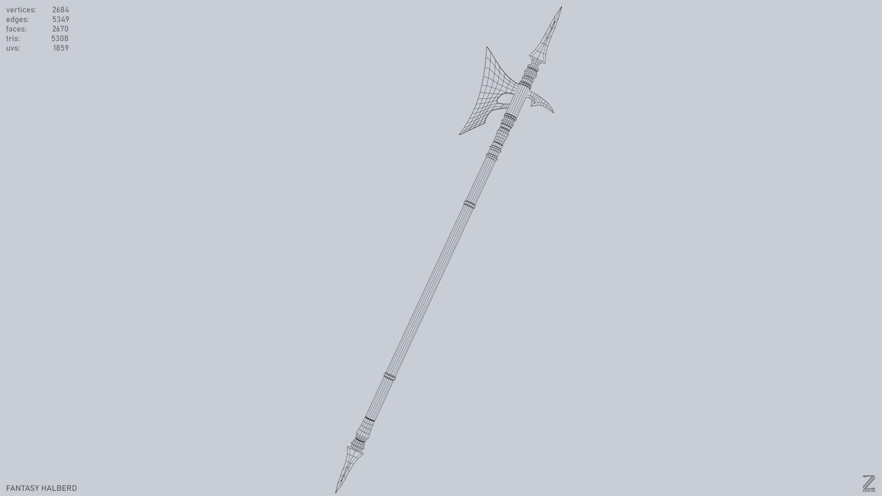 Fantasy halberd Low-poly 3D model_11