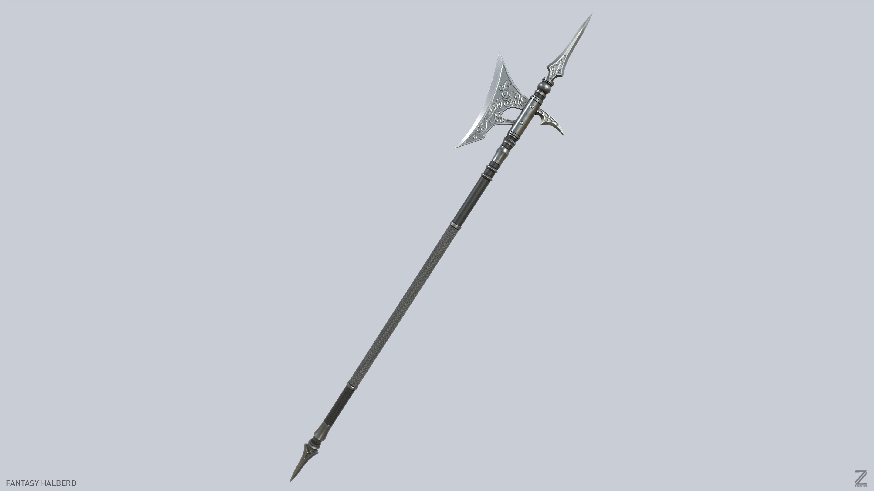 Fantasy halberd Low-poly 3D model_4