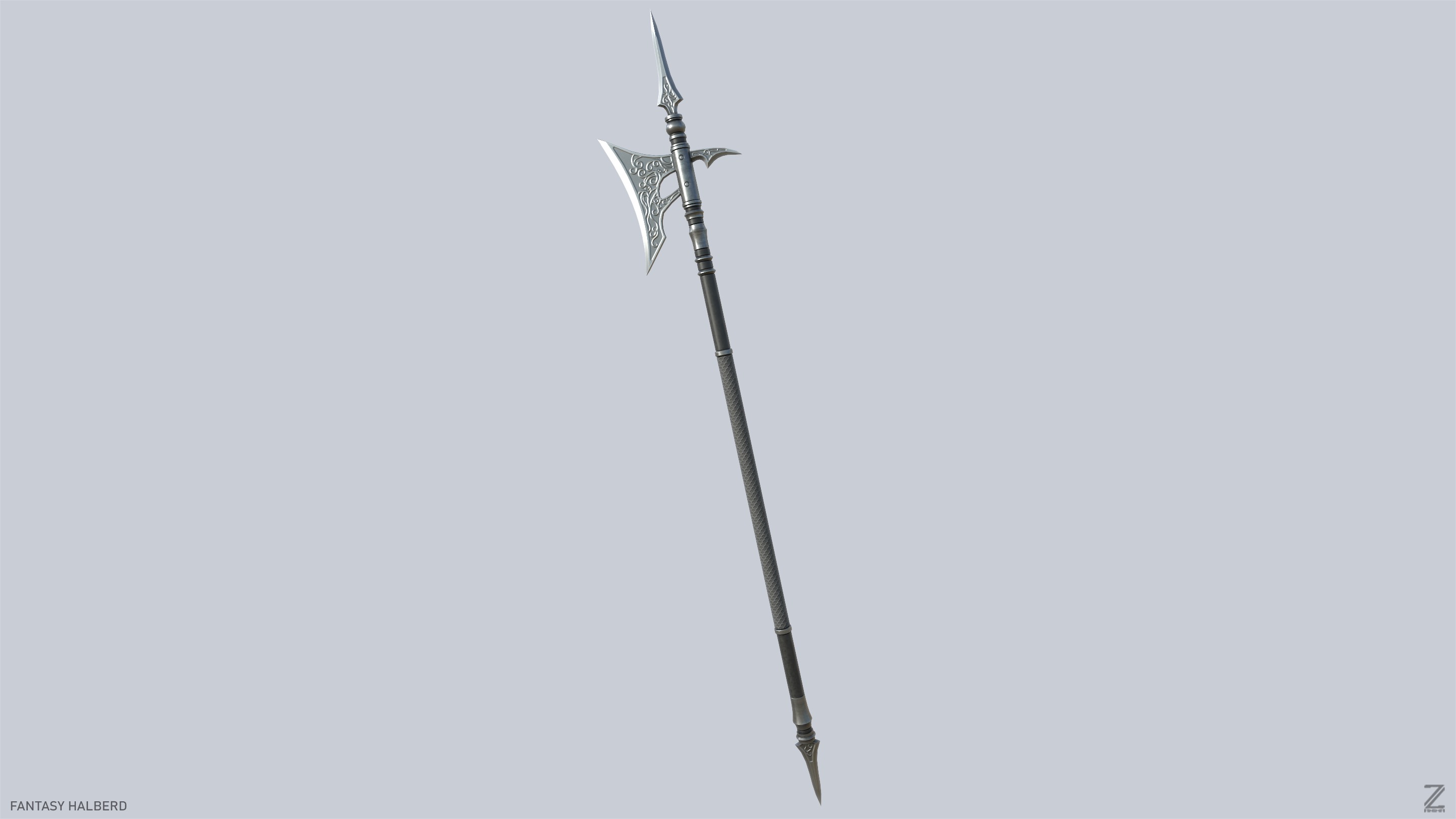 Fantasy halberd Low-poly 3D model_8