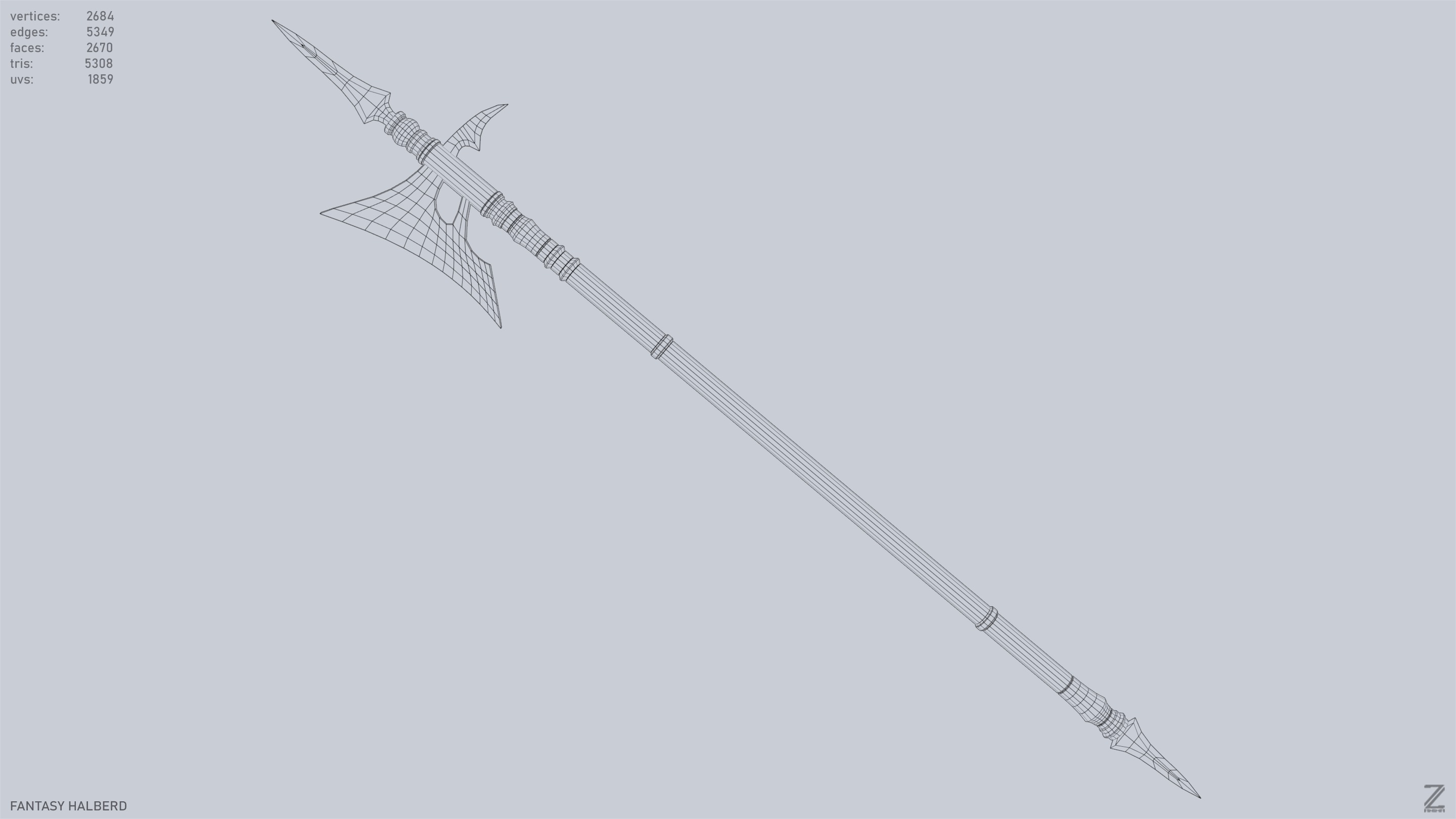 Fantasy halberd Low-poly 3D model_10
