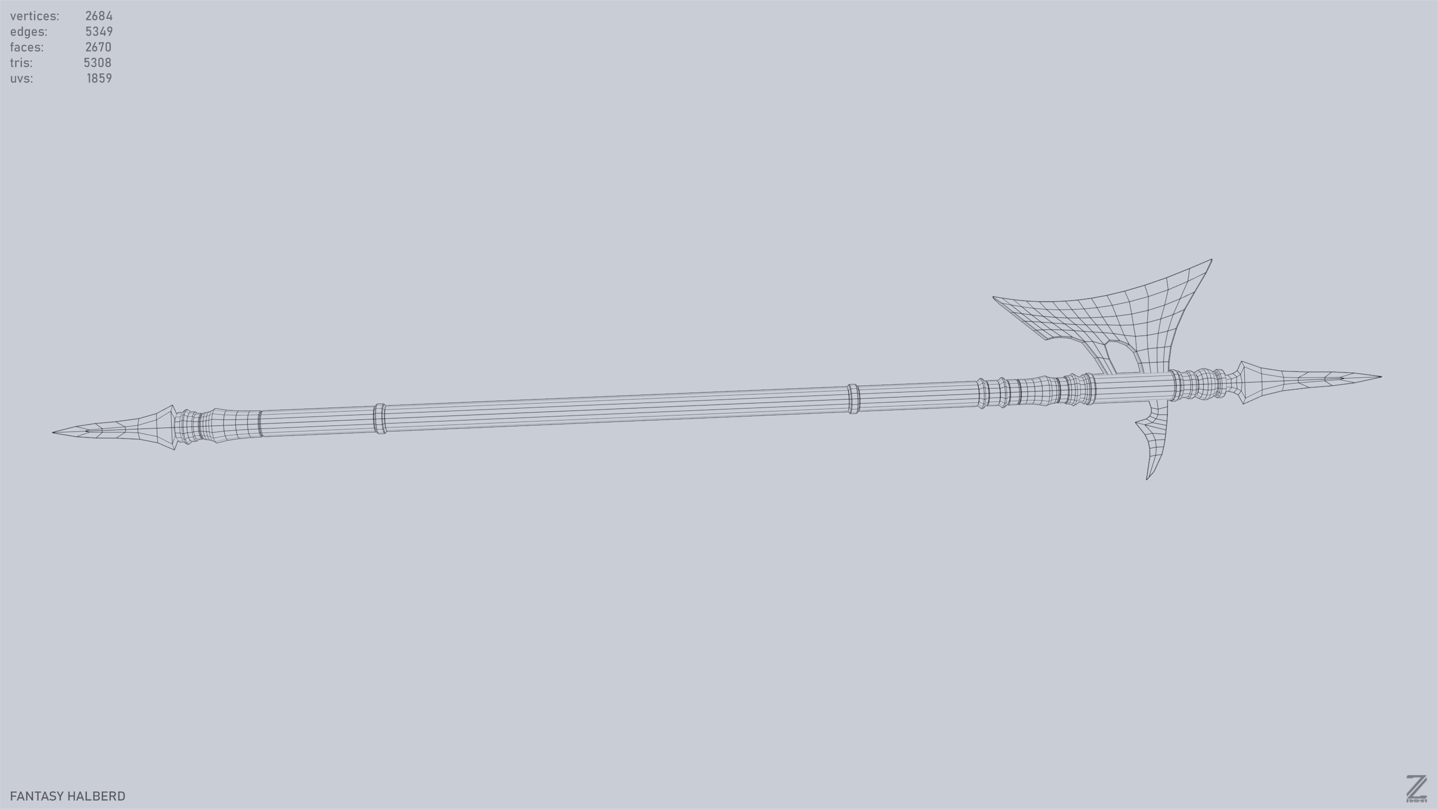 Fantasy halberd Low-poly 3D model_12
