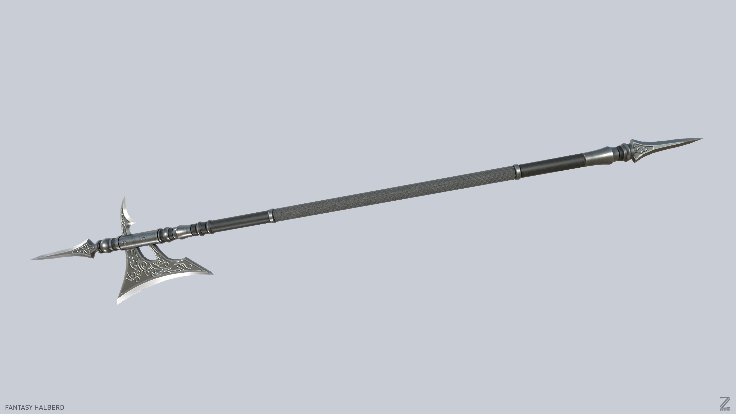 Fantasy halberd Low-poly 3D model_7