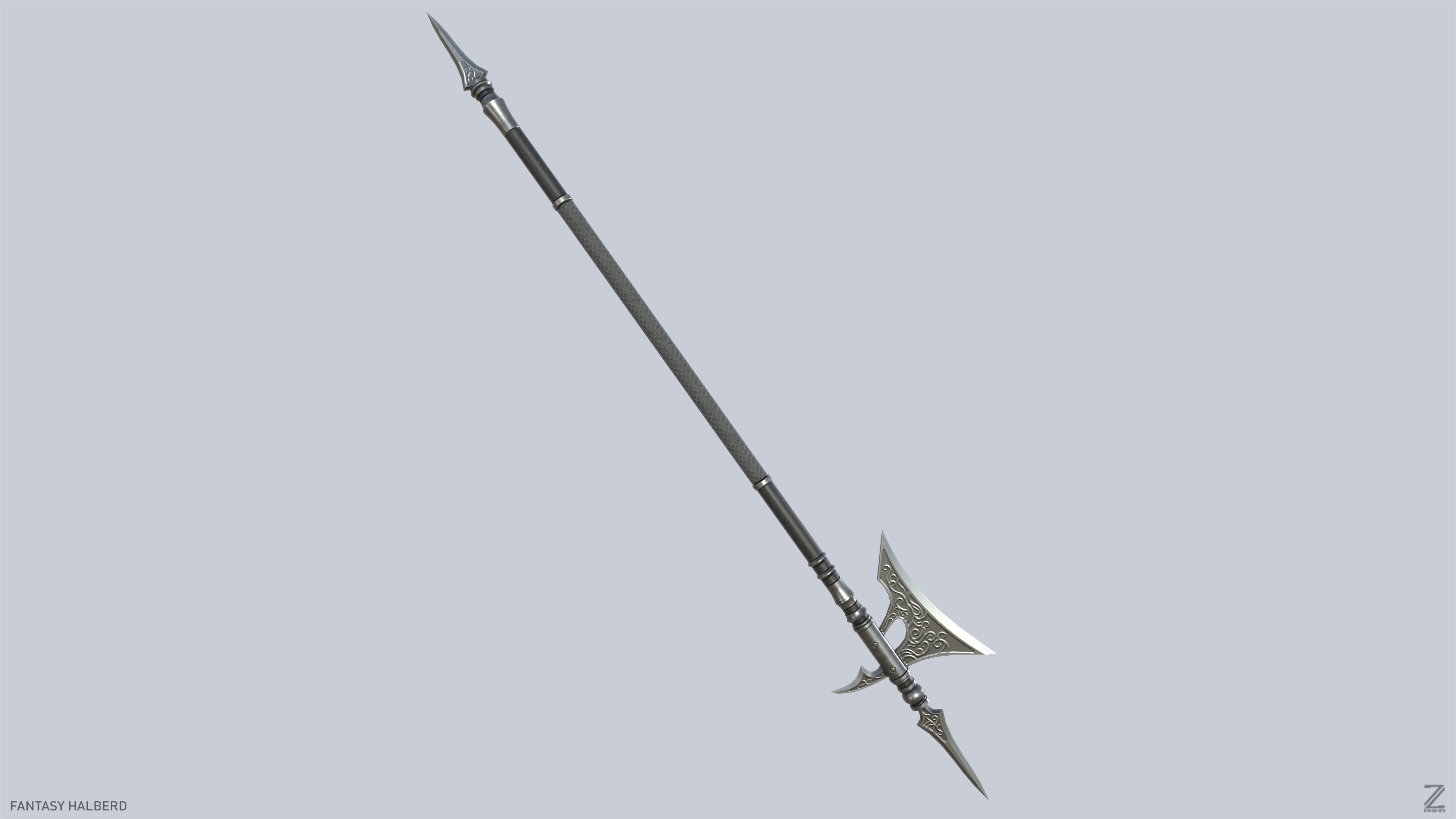 Fantasy halberd Low-poly 3D model_6