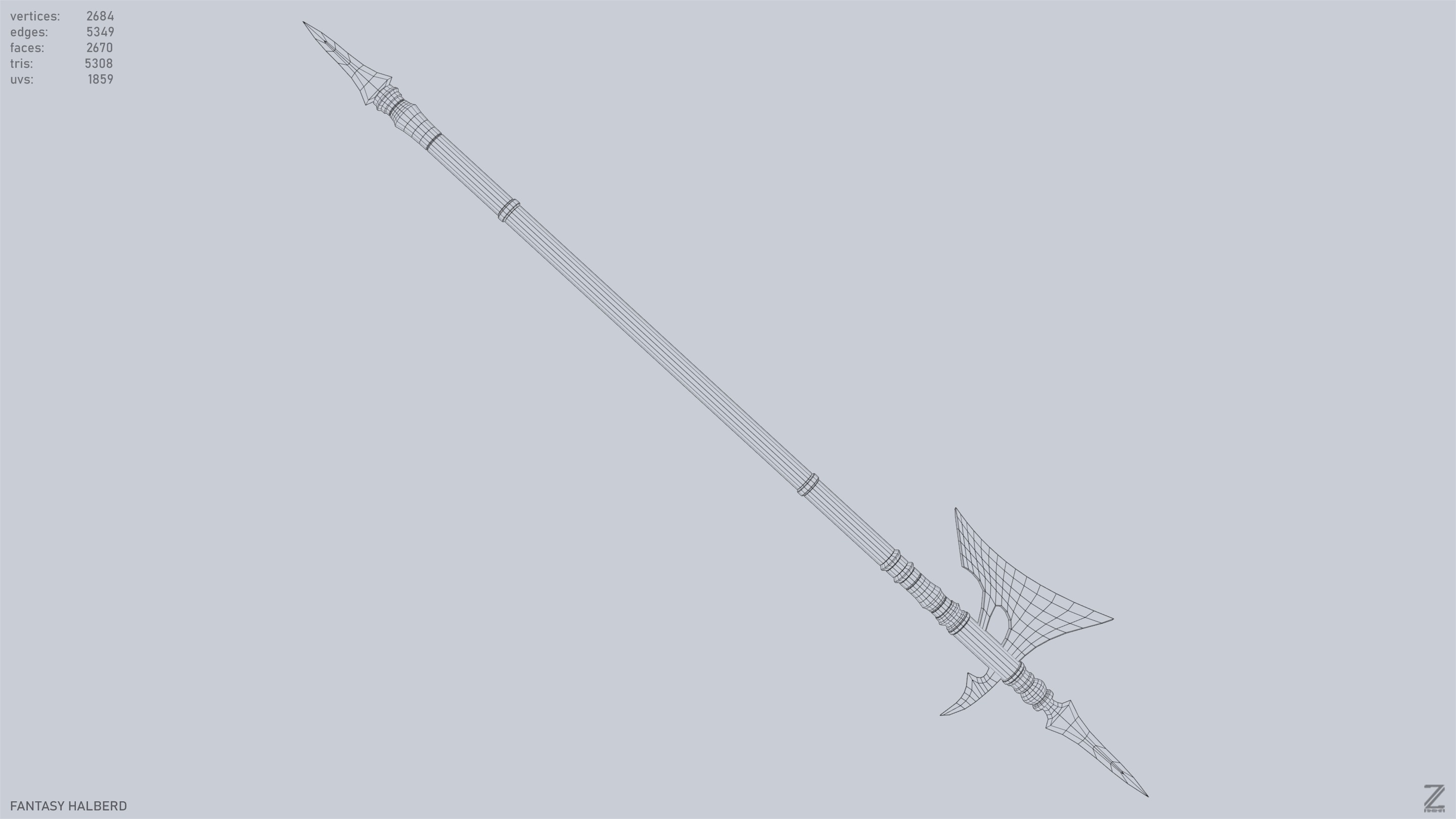 Fantasy halberd Low-poly 3D model_14