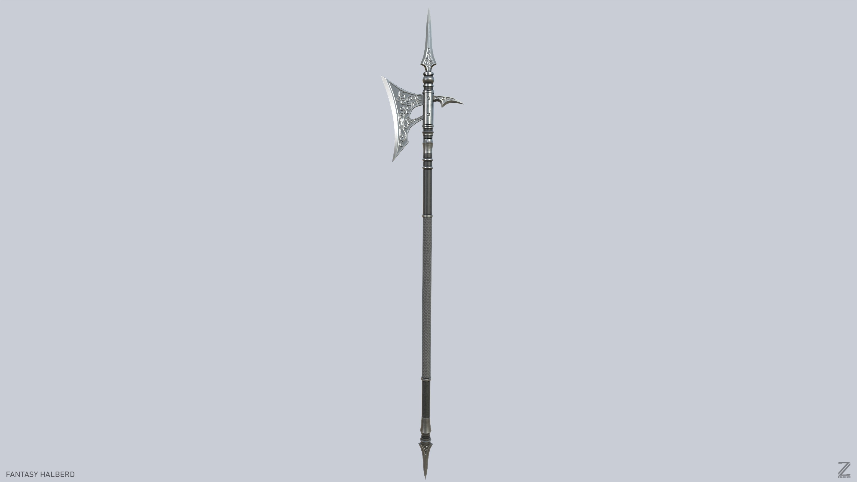 Fantasy halberd Low-poly 3D model_2