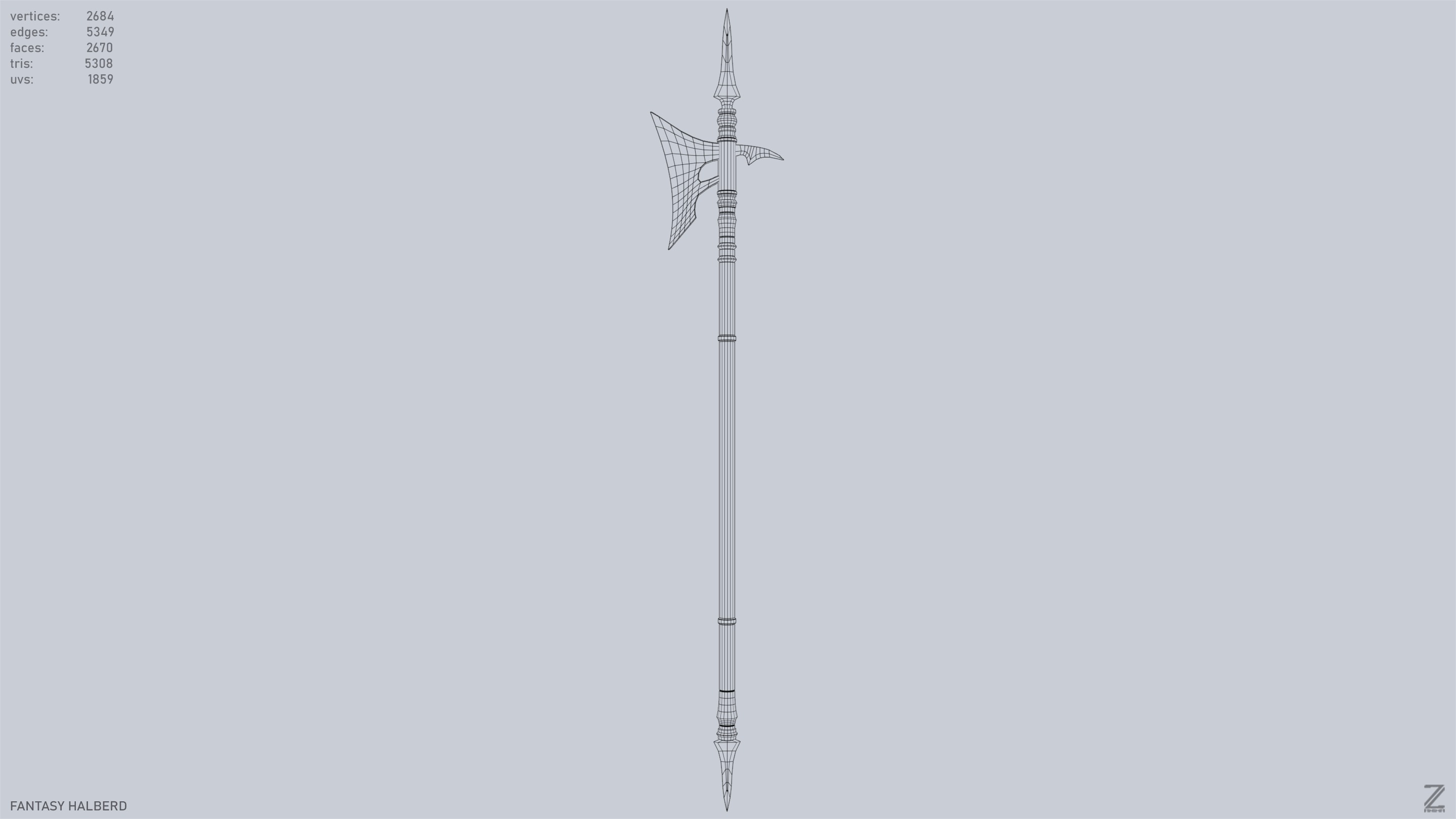 Fantasy halberd Low-poly 3D model_9