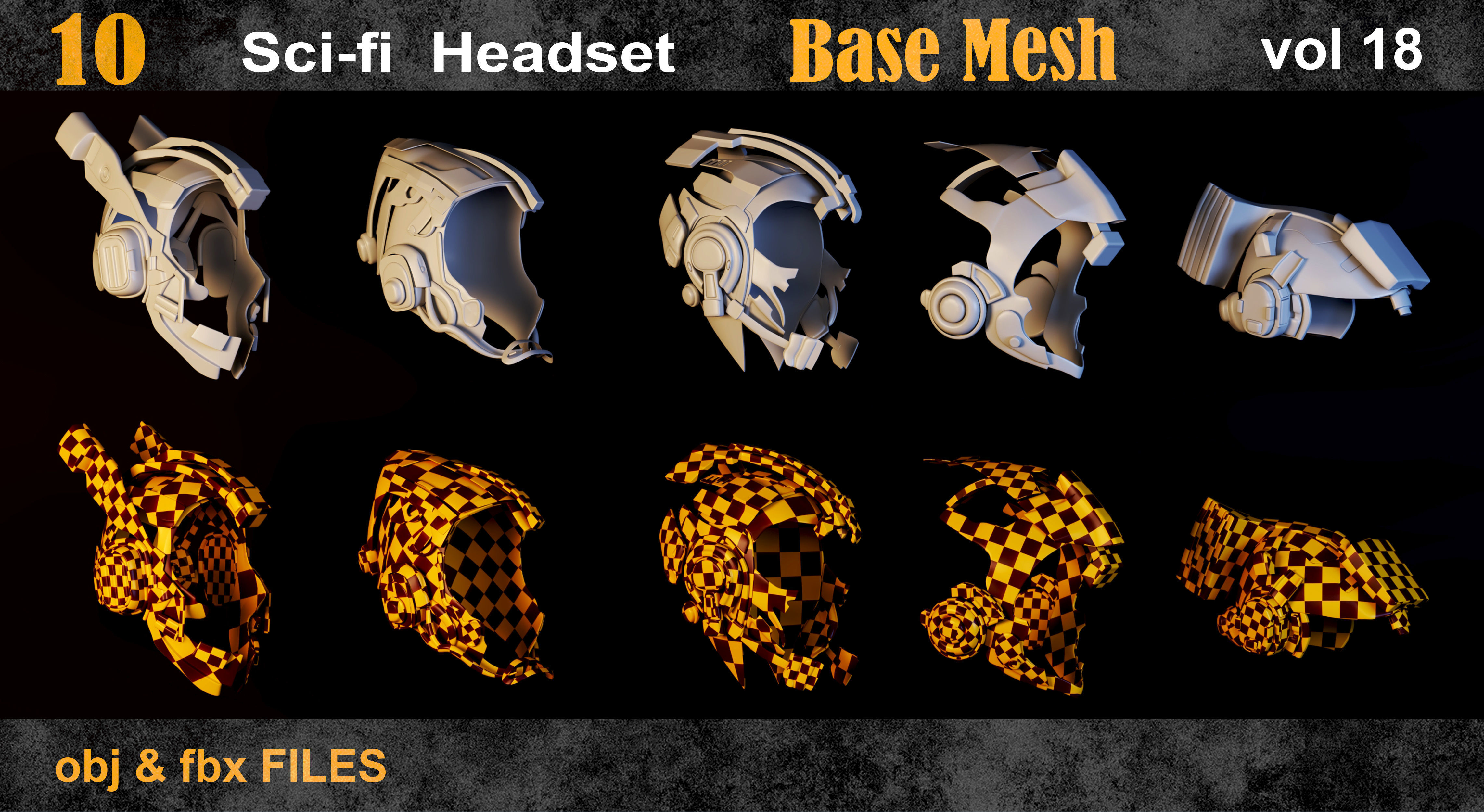 10 Scifi Headset BaseMesh vol18 Low-poly 3D model_1