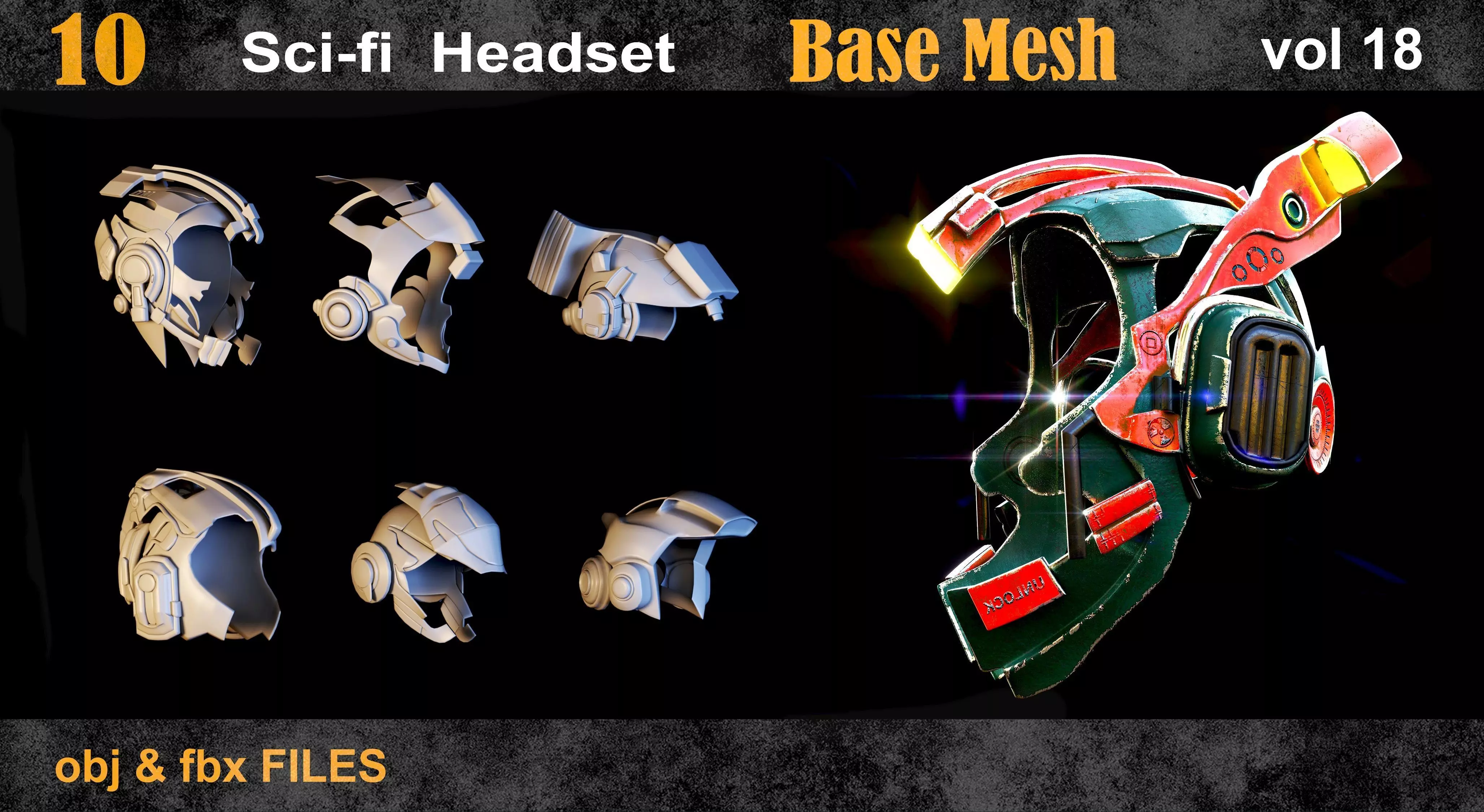 10 Scifi Headset BaseMesh vol18 Low-poly 3D model_0