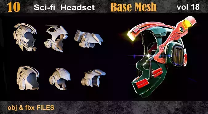 10 Scifi Headset BaseMesh vol18 Low-poly 3D model