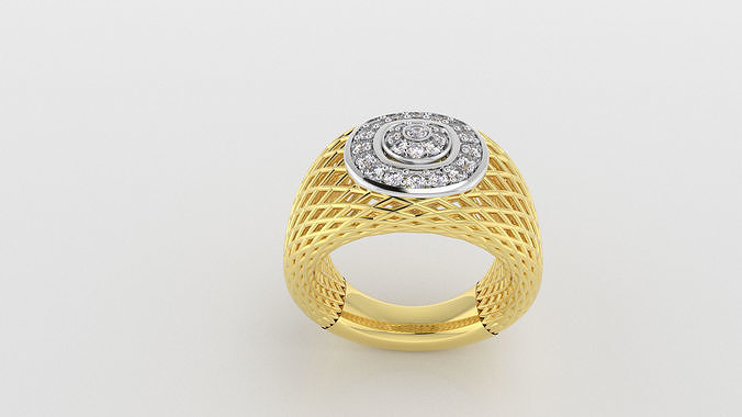 Luxurious Gold Mesh Diamond Ring with Circular Centerpiece 3D print model