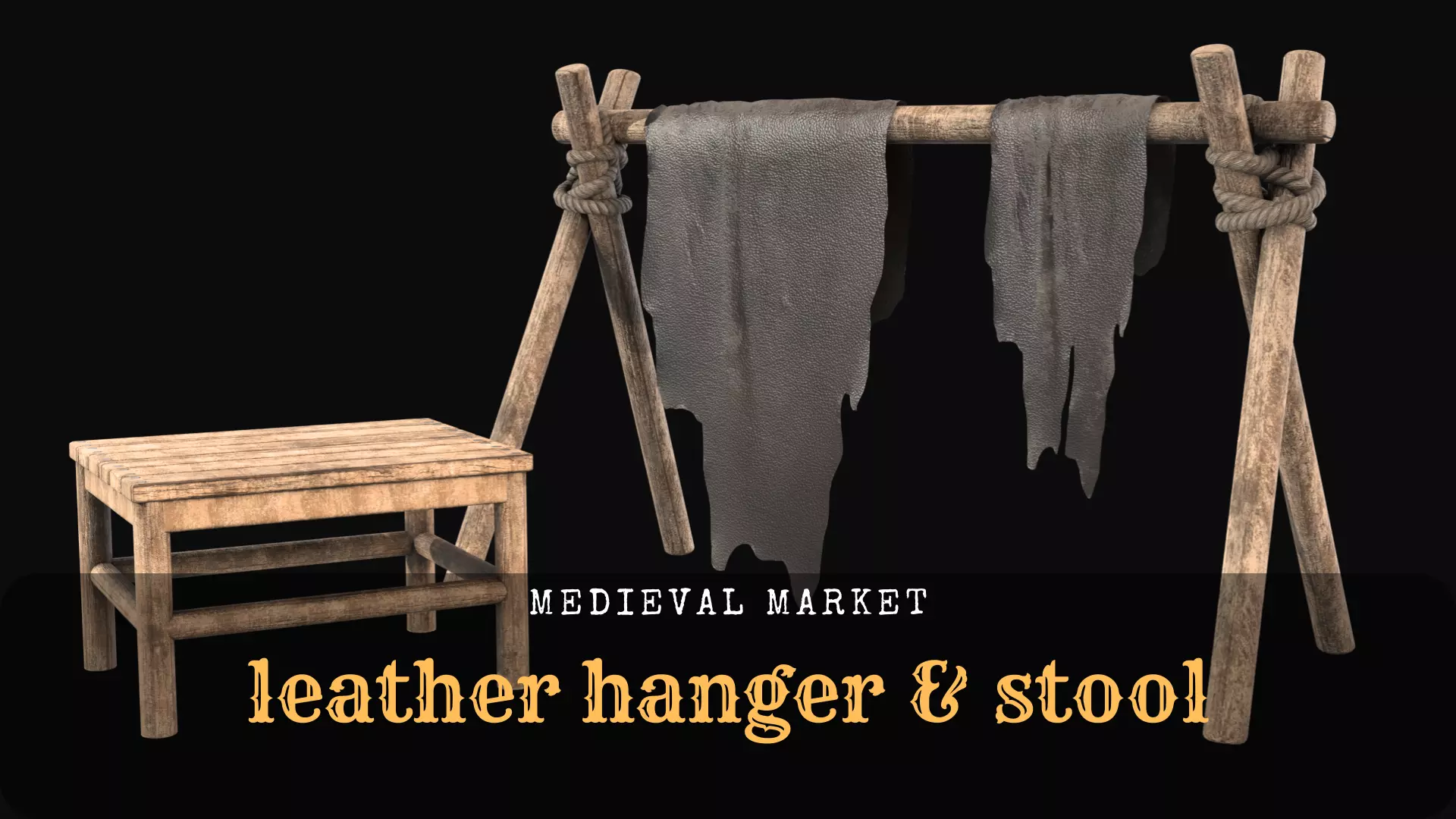 Medieval Market- Leather Hanger and Stool Free 3D model