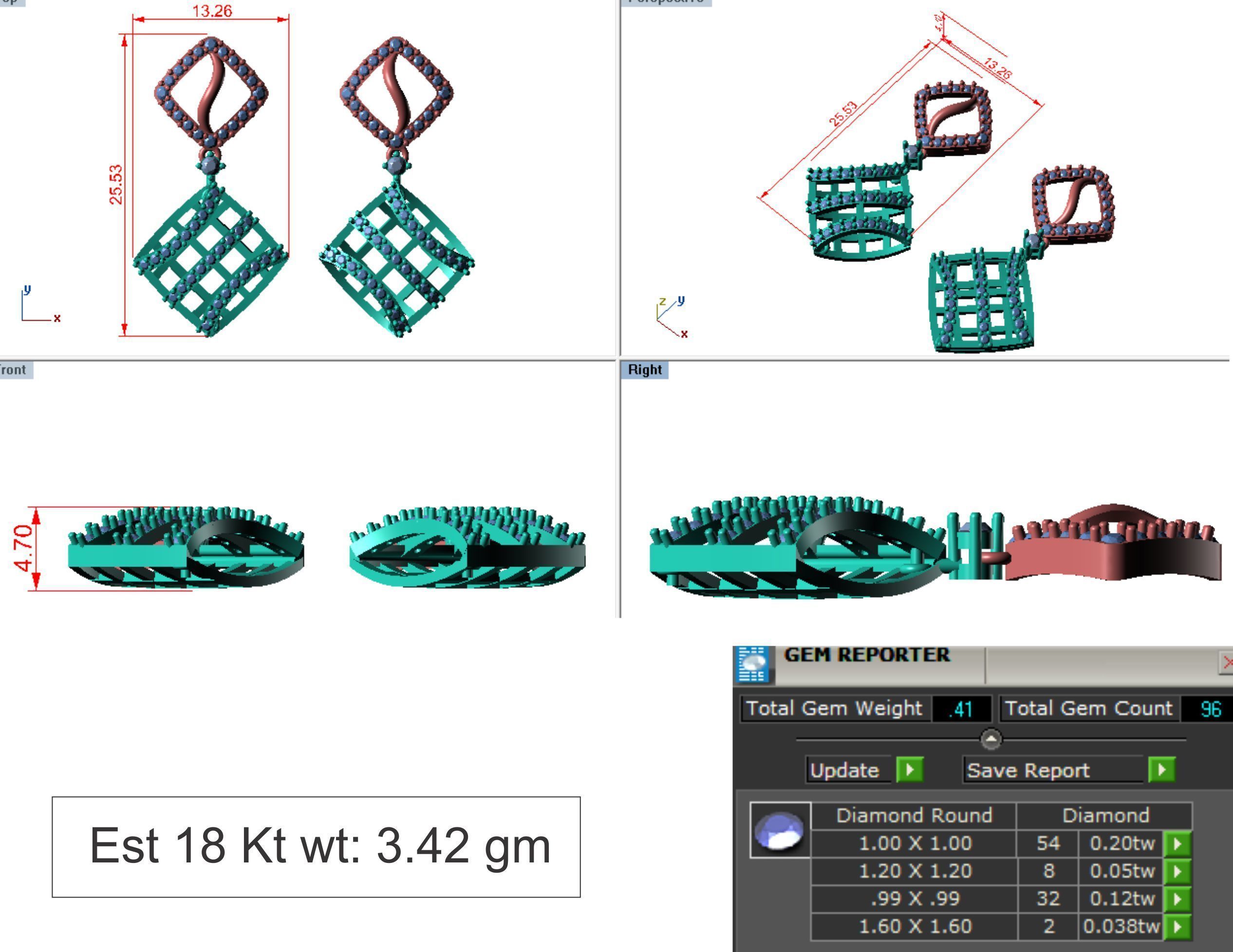light Wight white gold diamond Earring-Nk-86ER 3D print model_3