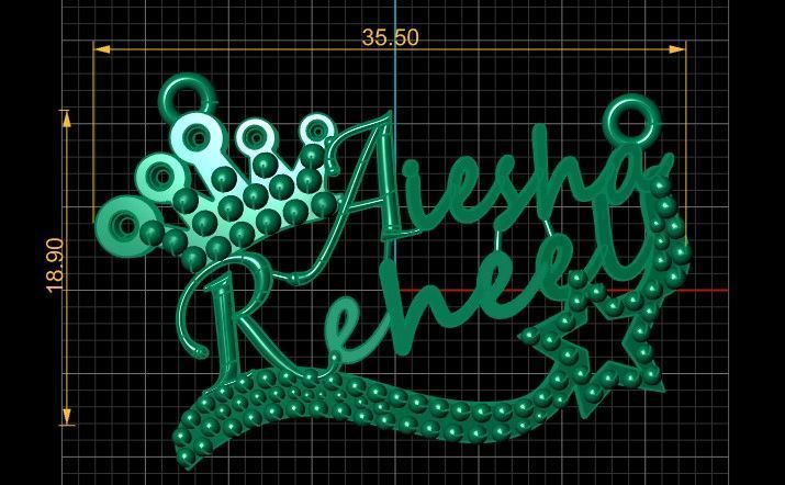 Stylish Aiesha Reheel Name Pendant 3d printable Model 3D print model_5