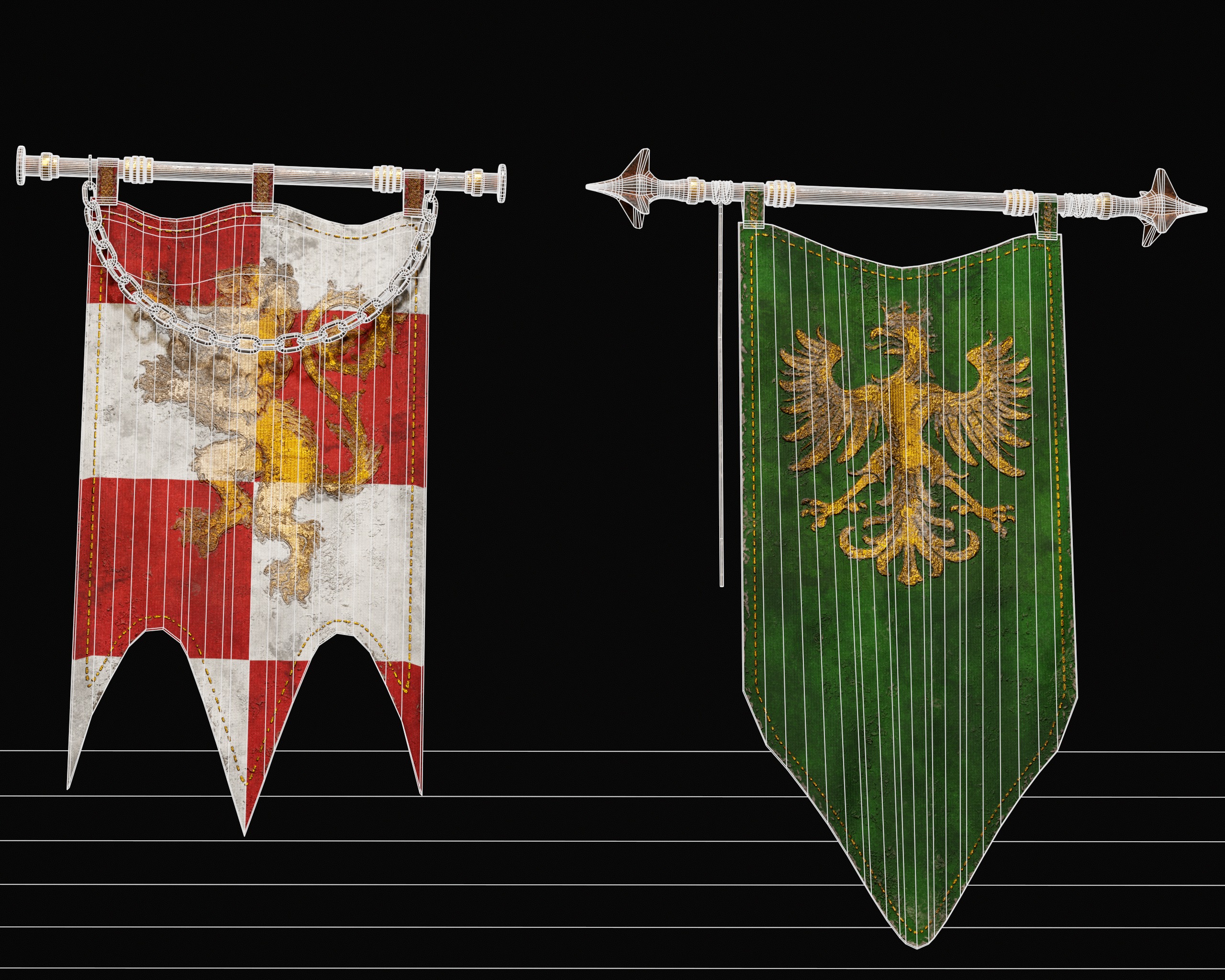 Set Modular of Medieval Banners Low-poly 3D model_17