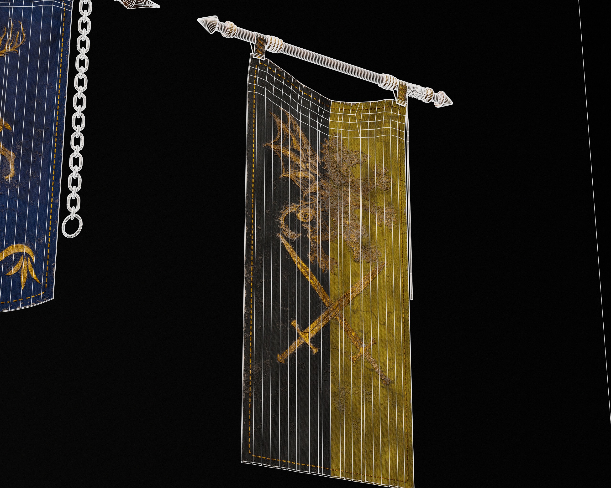 Set Modular of Medieval Banners Low-poly 3D model_11