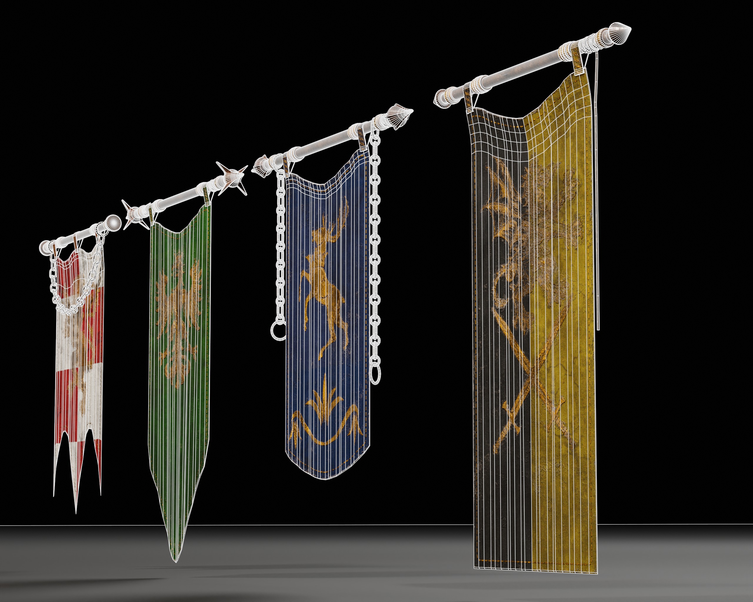 Set Modular of Medieval Banners Low-poly 3D model_13