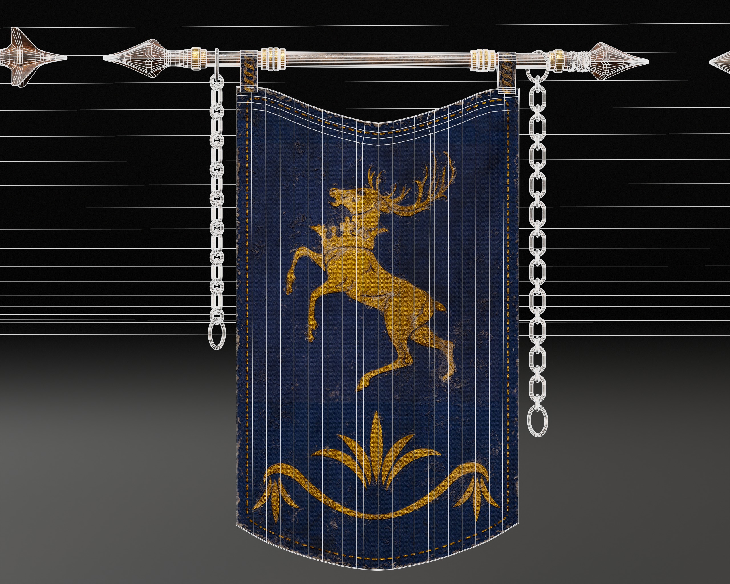 Set Modular of Medieval Banners Low-poly 3D model_9