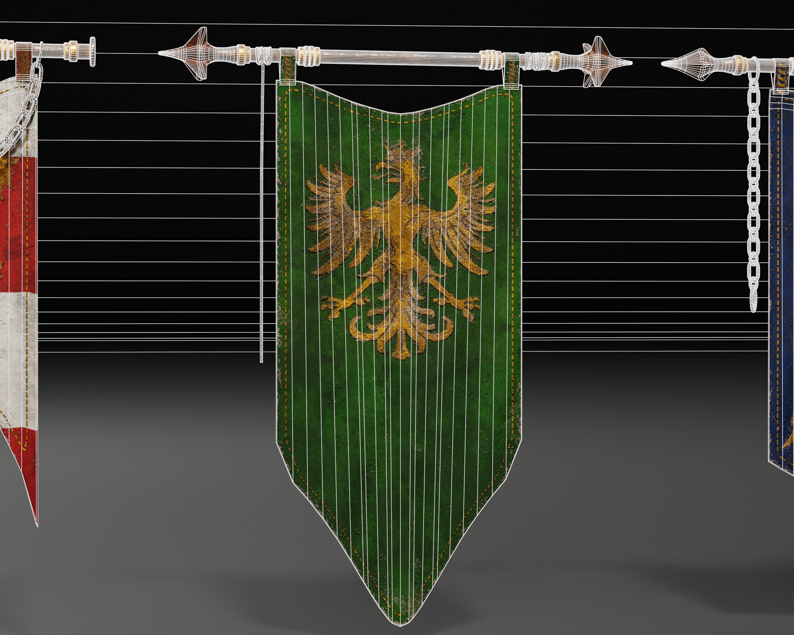 Set Modular of Medieval Banners Low-poly 3D model_7
