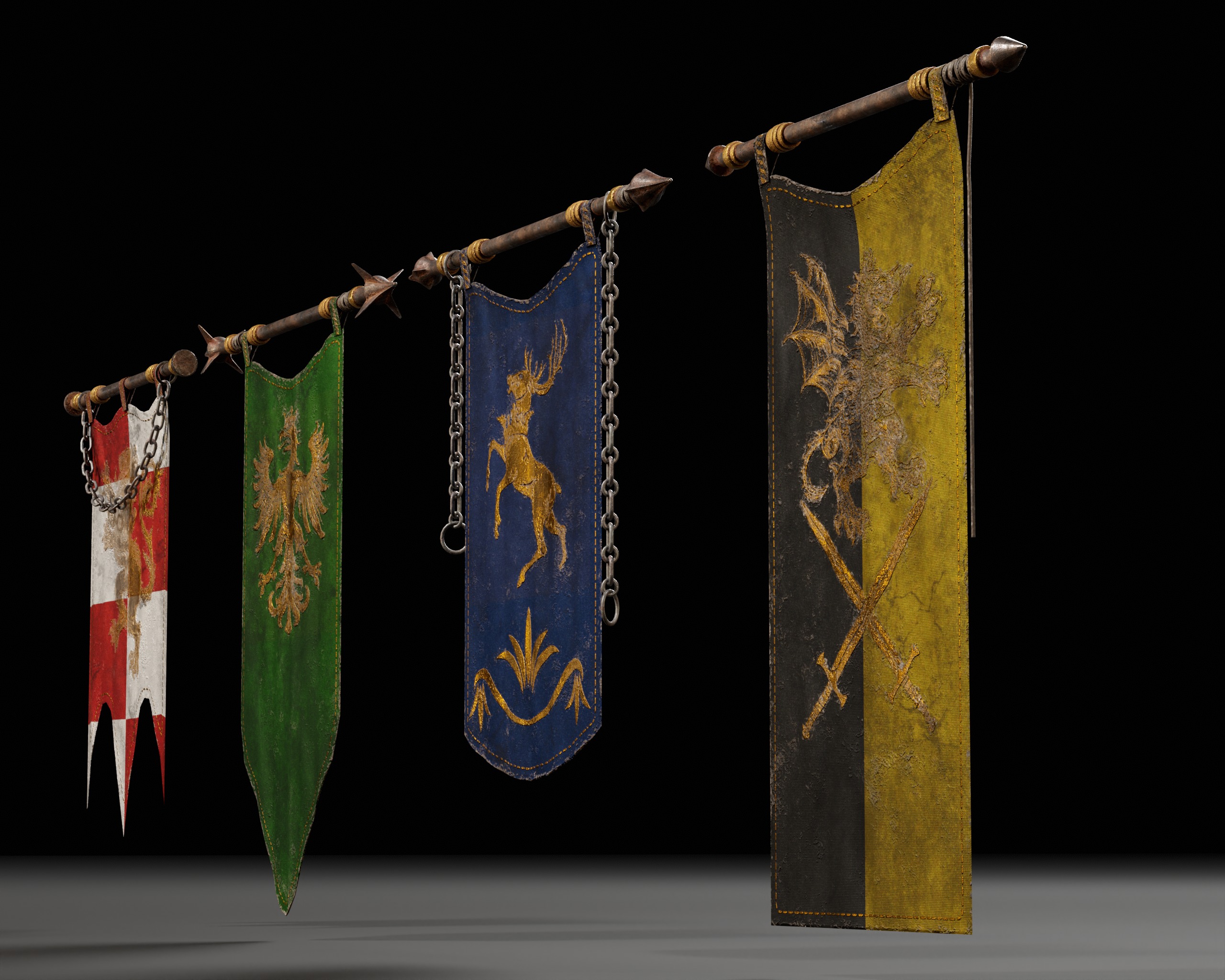 Set Modular of Medieval Banners Low-poly 3D model_12