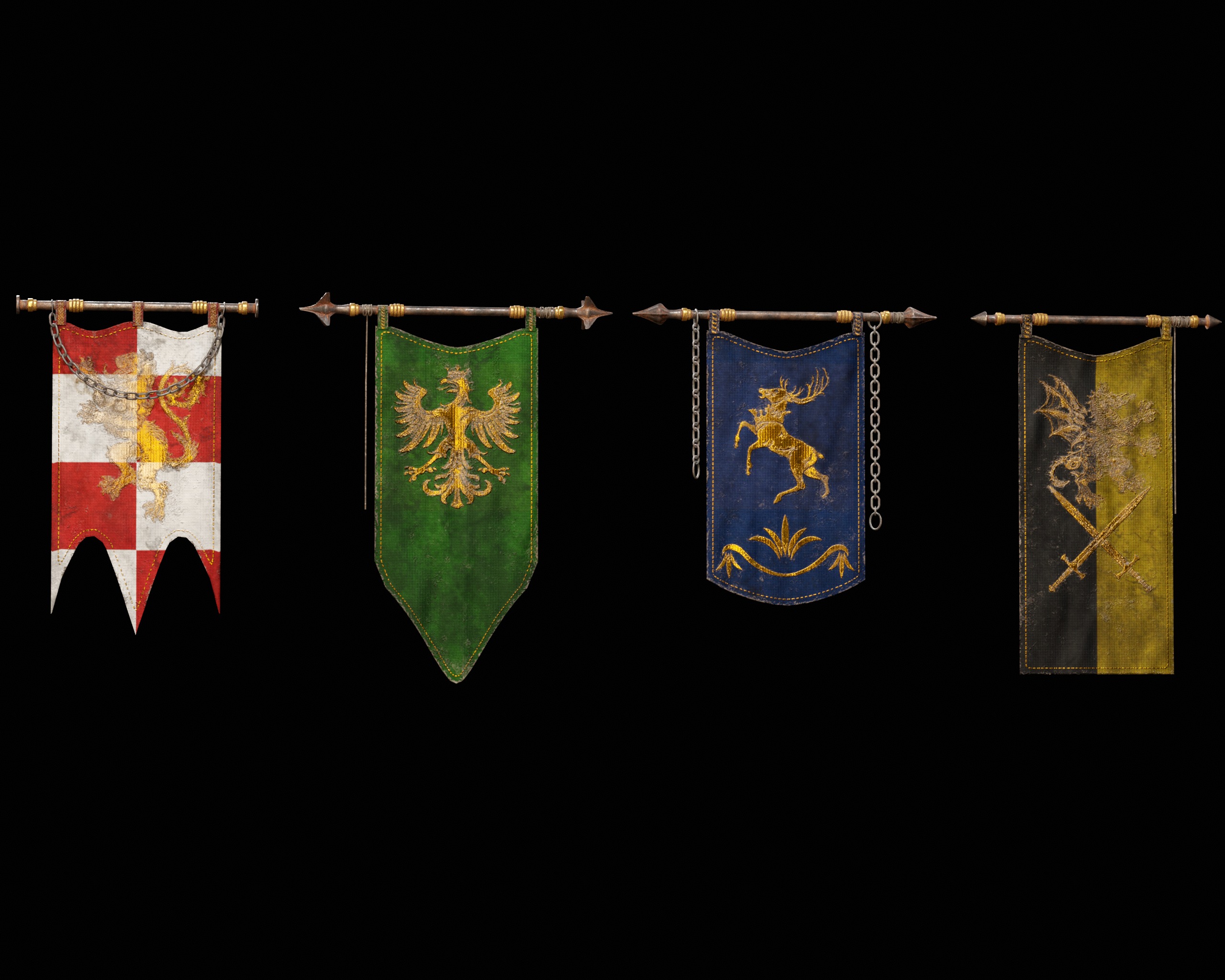 Set Modular of Medieval Banners Low-poly 3D model_2